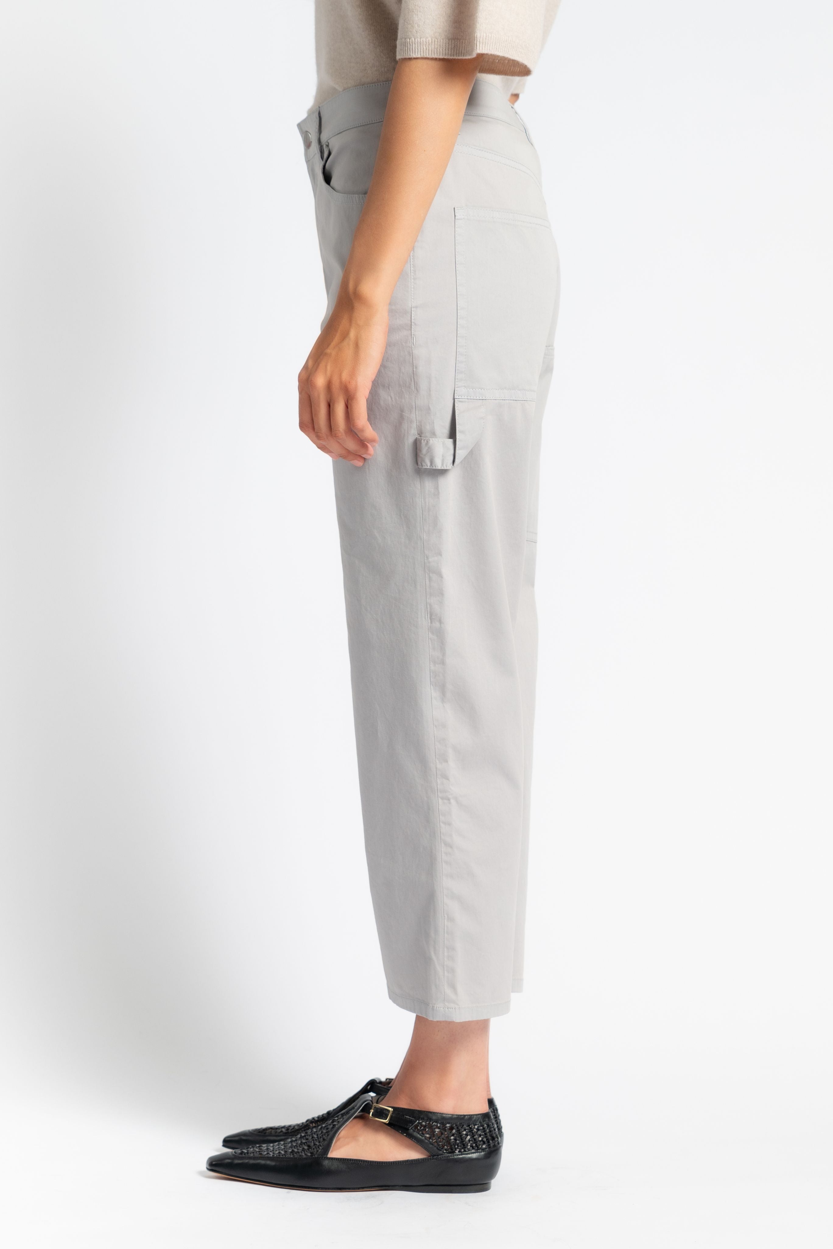 Garment Dyed Silky Cotton Cropped Slouchy Cargo