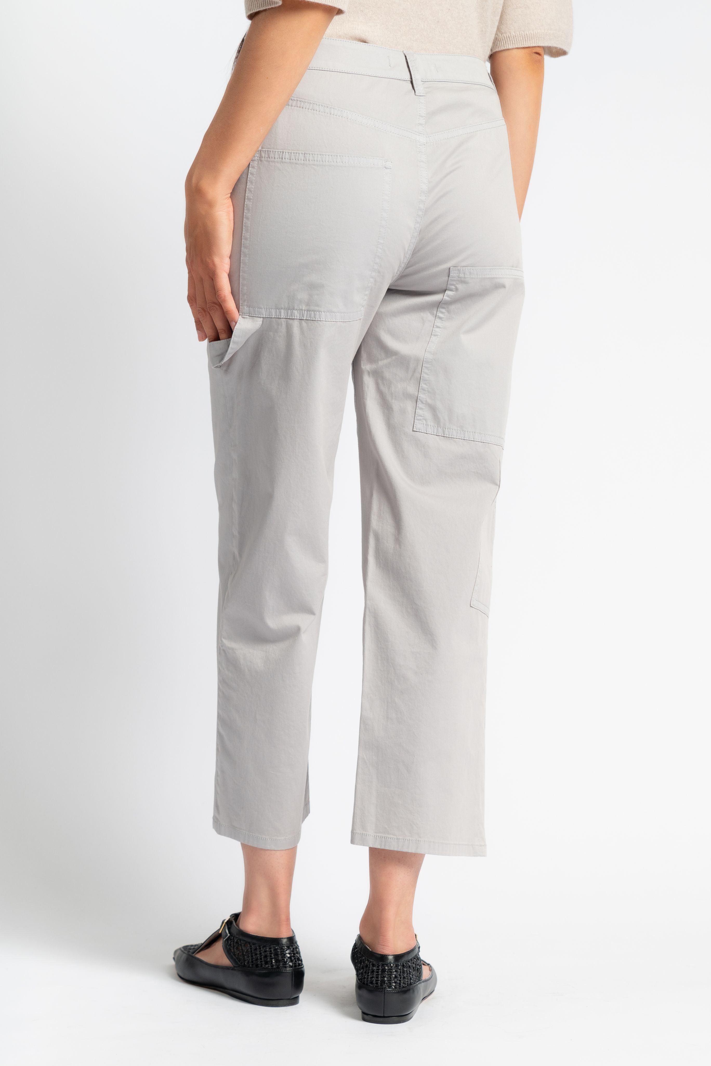 Garment Dyed Silky Cotton Cropped Slouchy Cargo