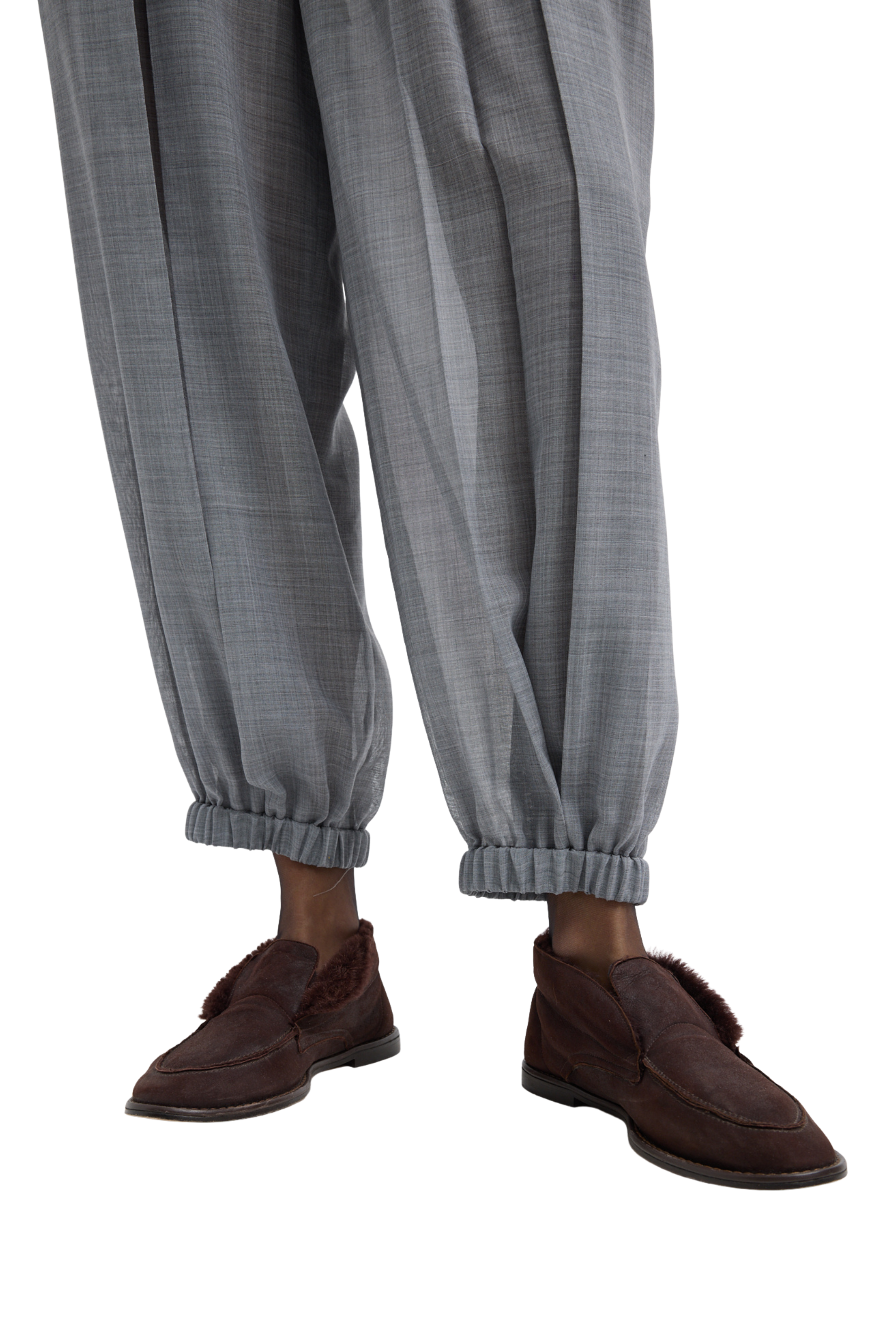 Sheer Wool Gauze Pleated Long Balloon Pant