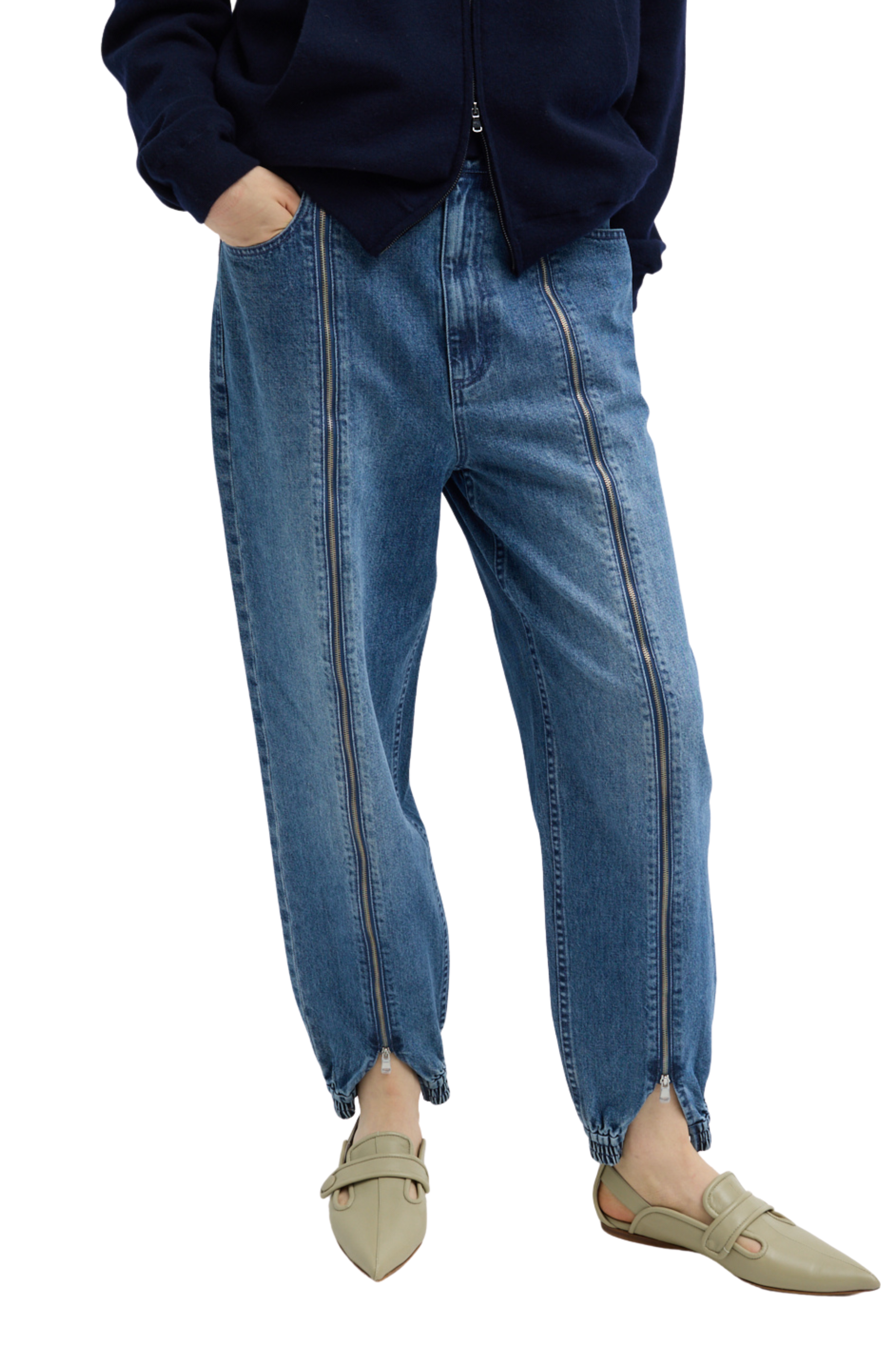 Zippered Denim Jogger