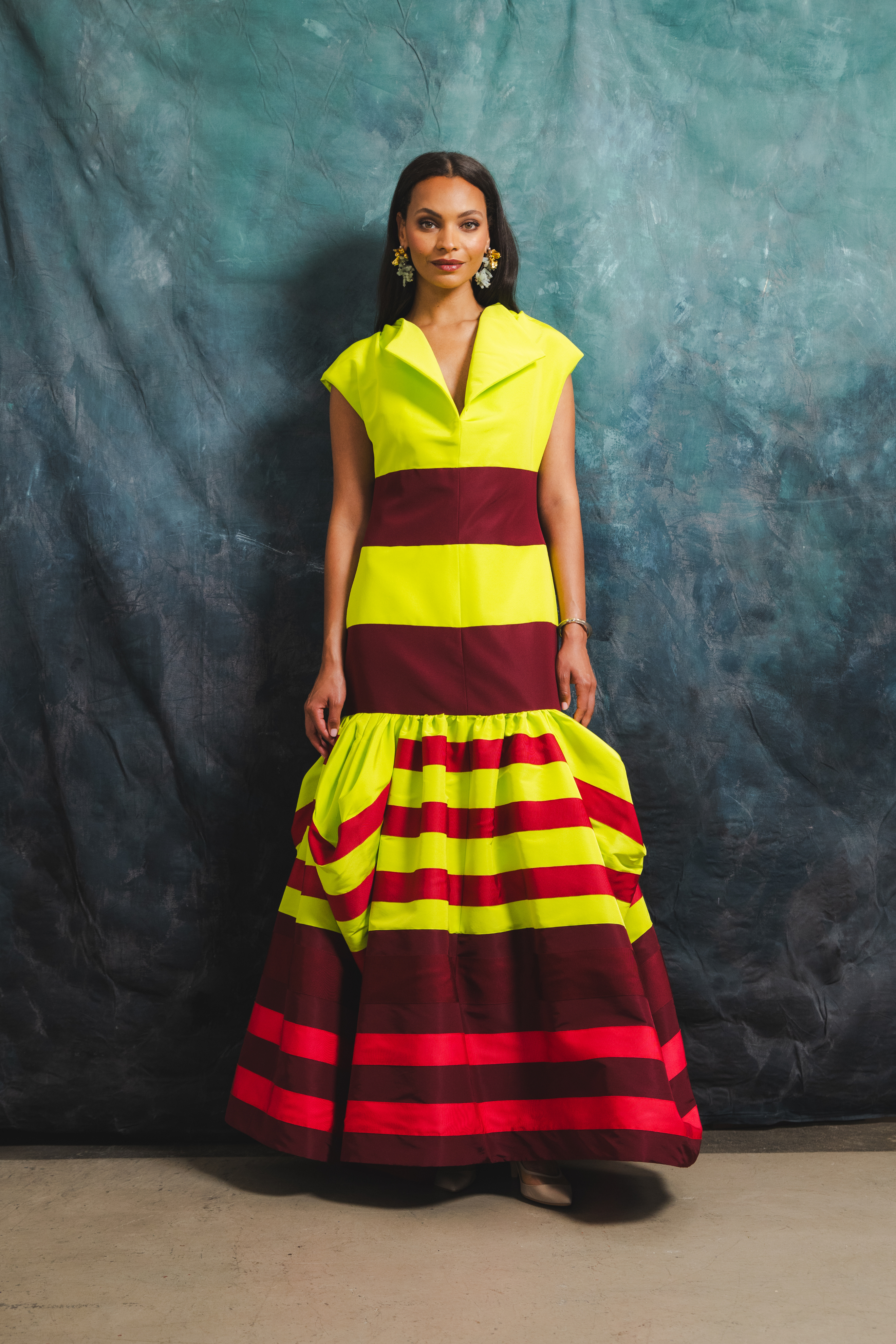 Silk Colorblock Peel Umbrella Gown