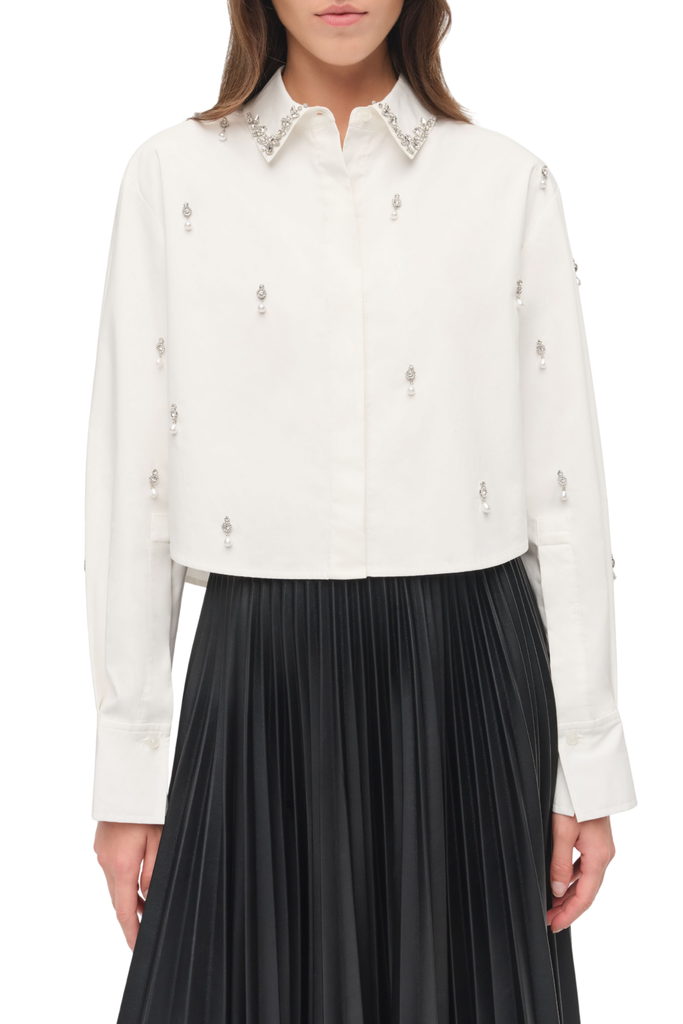 Renata Embellished Cropped Button Down Shirt
