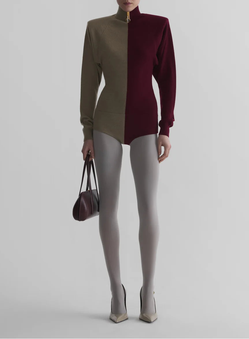 Bi-color cashmere bodysuit