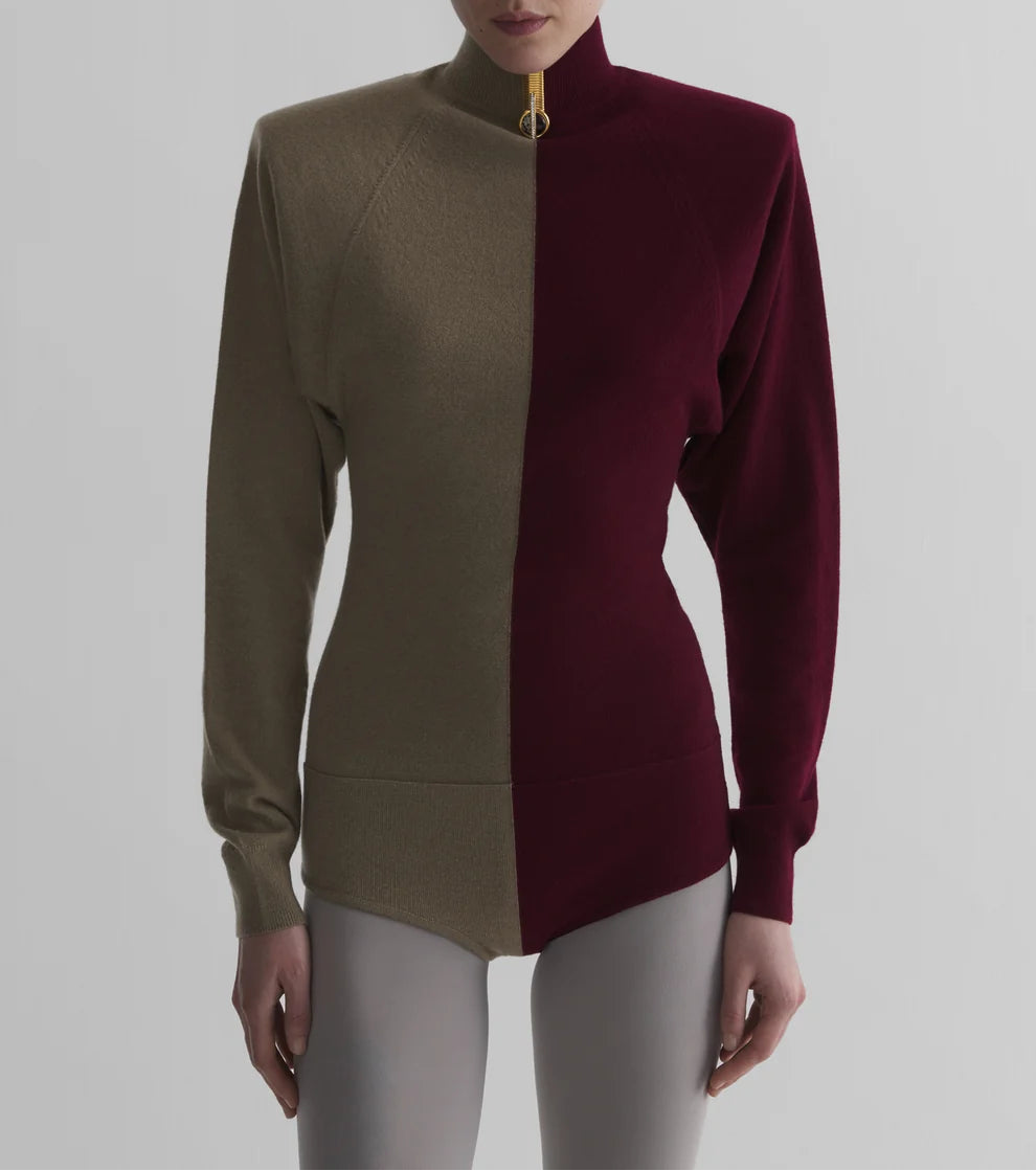 Bi-color cashmere bodysuit