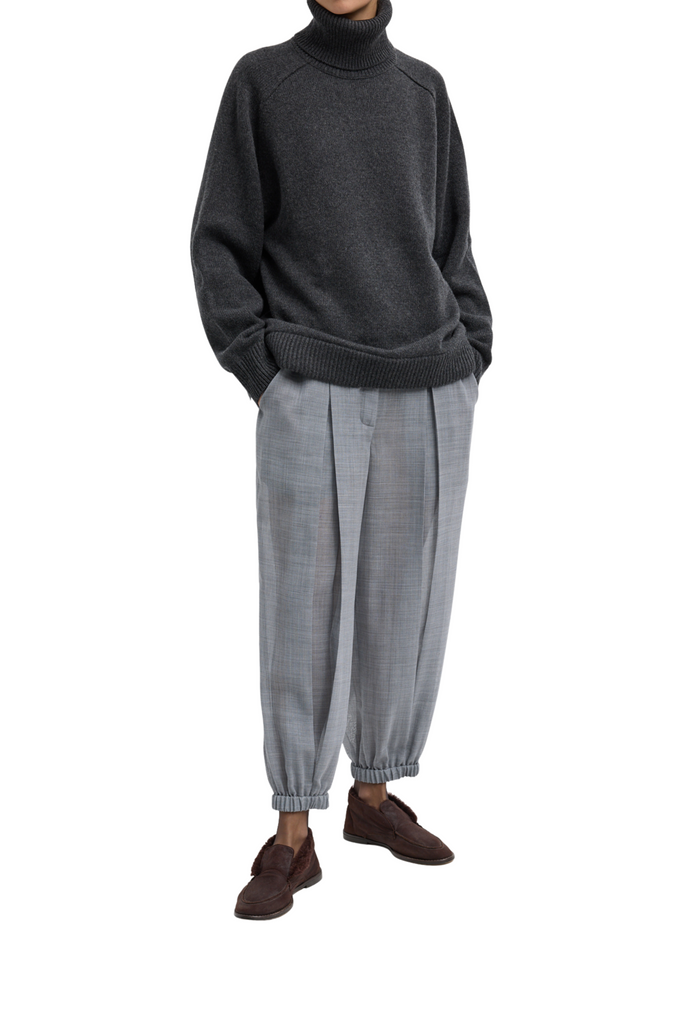 Sheer Wool Gauze Pleated Long Balloon Pant