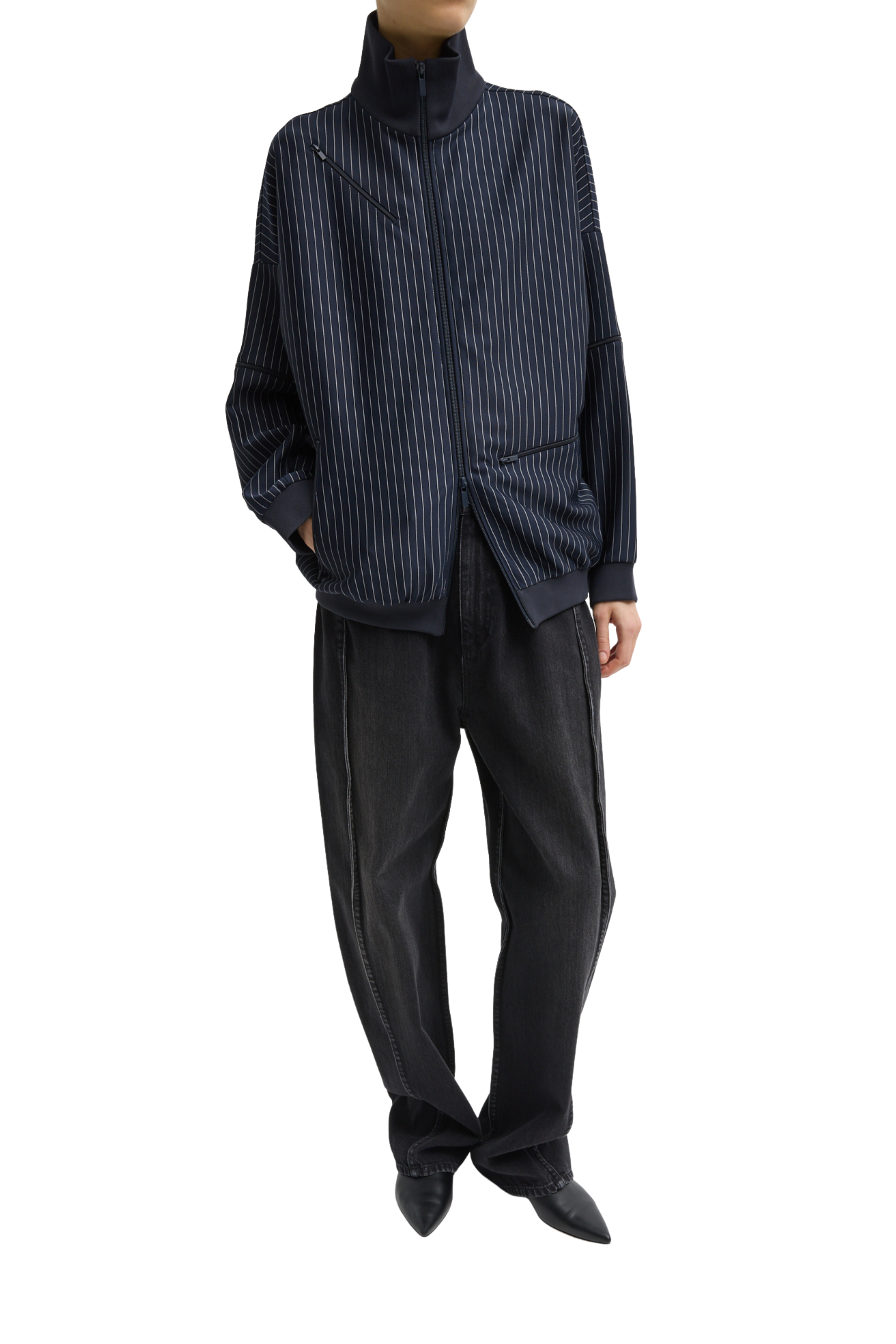 Pinstripe Active Knit Zipper Detailed Track Jacket
