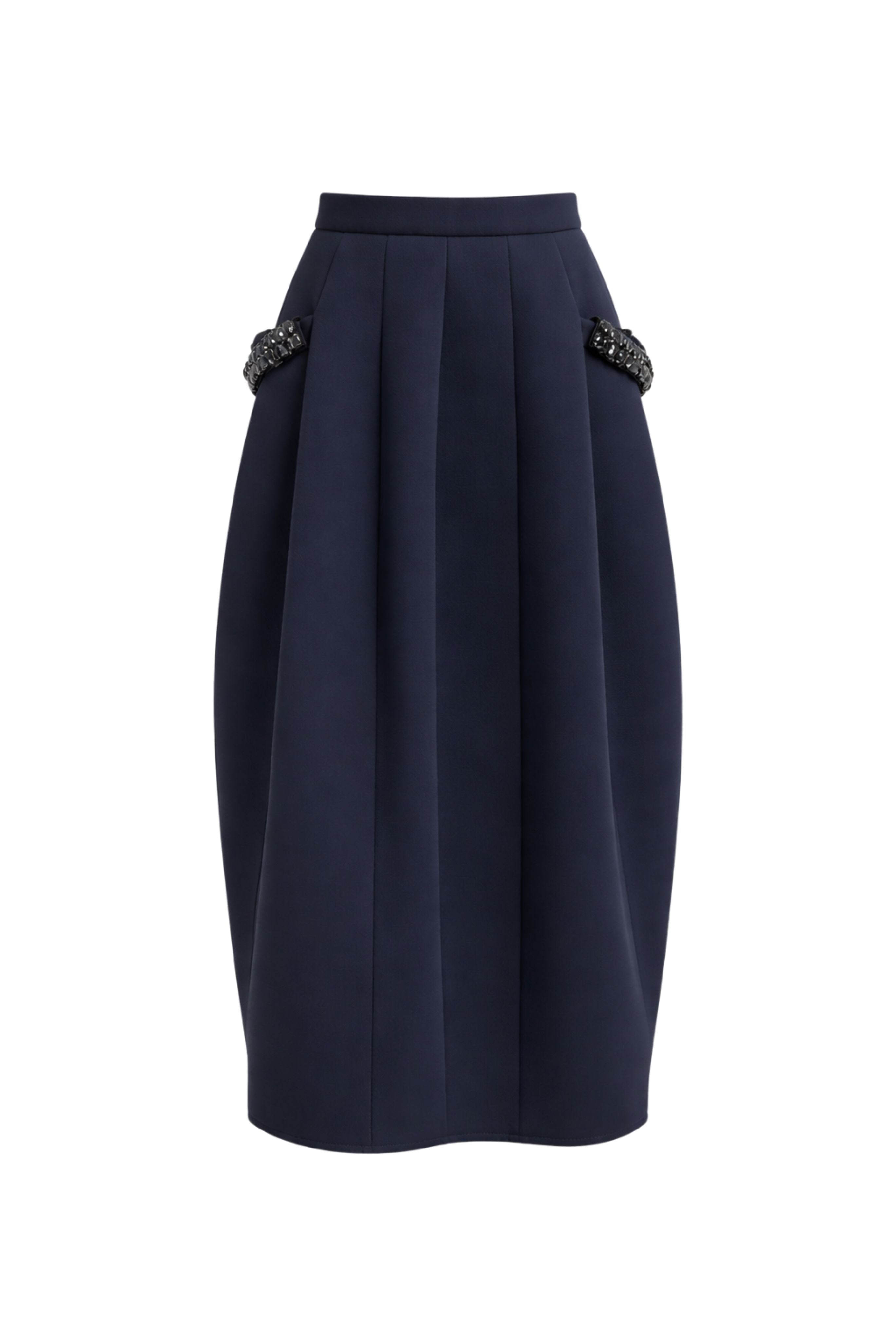 Bonded Twill Sculpted Skirt with Removeable Beaded Detail