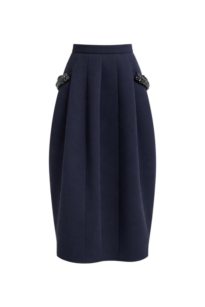 Bonded Twill Sculpted Skirt with Removeable Beaded Detail