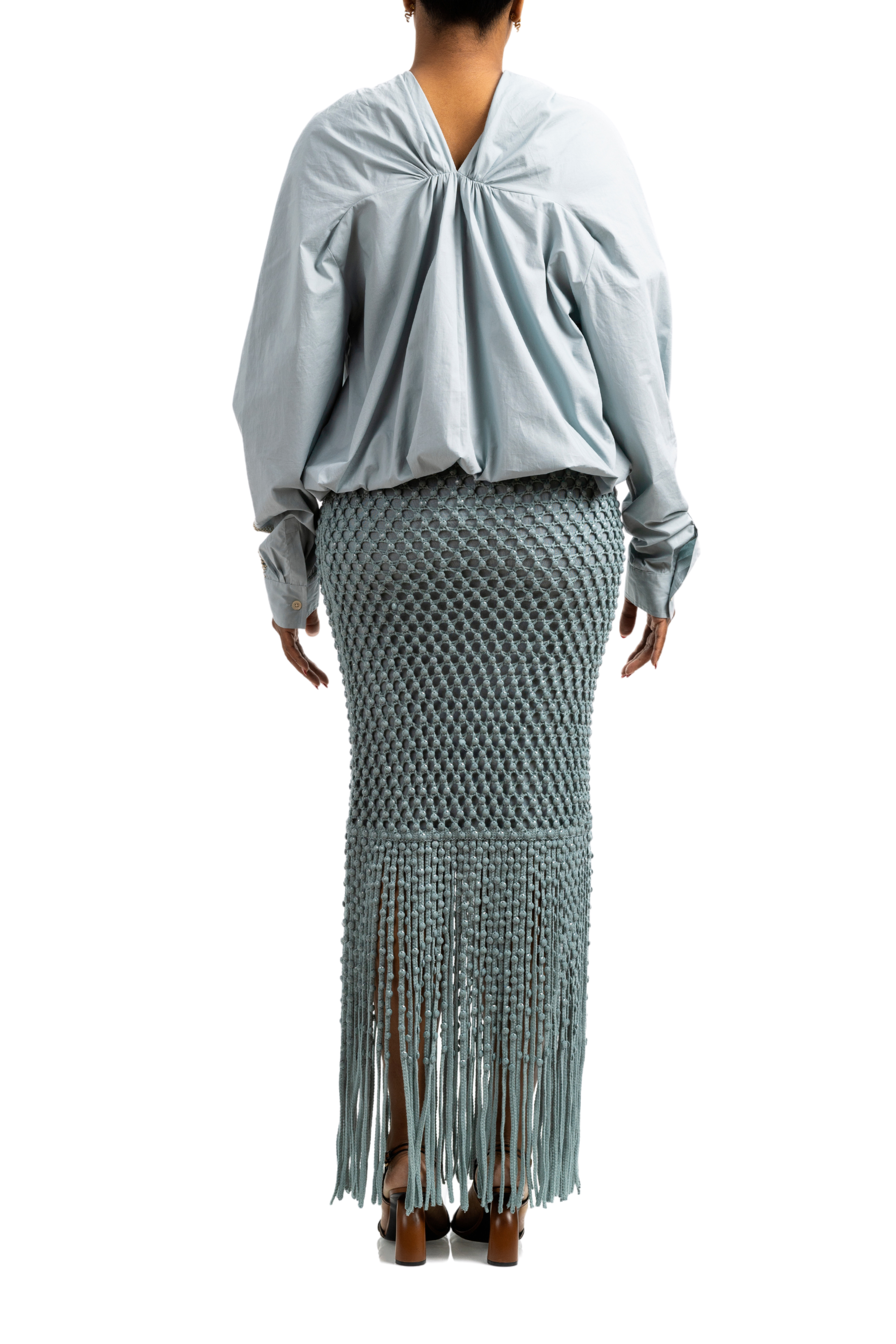 Crystal Mesh Gala Knit Fringe Skirt