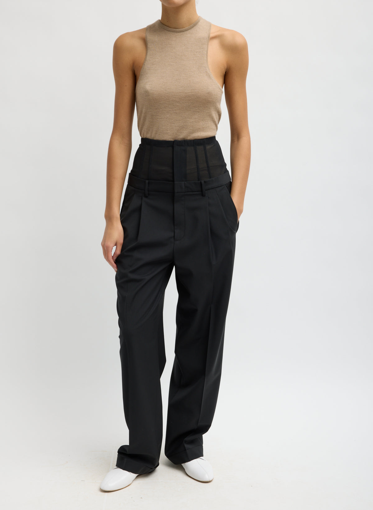RECYCLED TROPICAL WOOL CORSET TROUSER