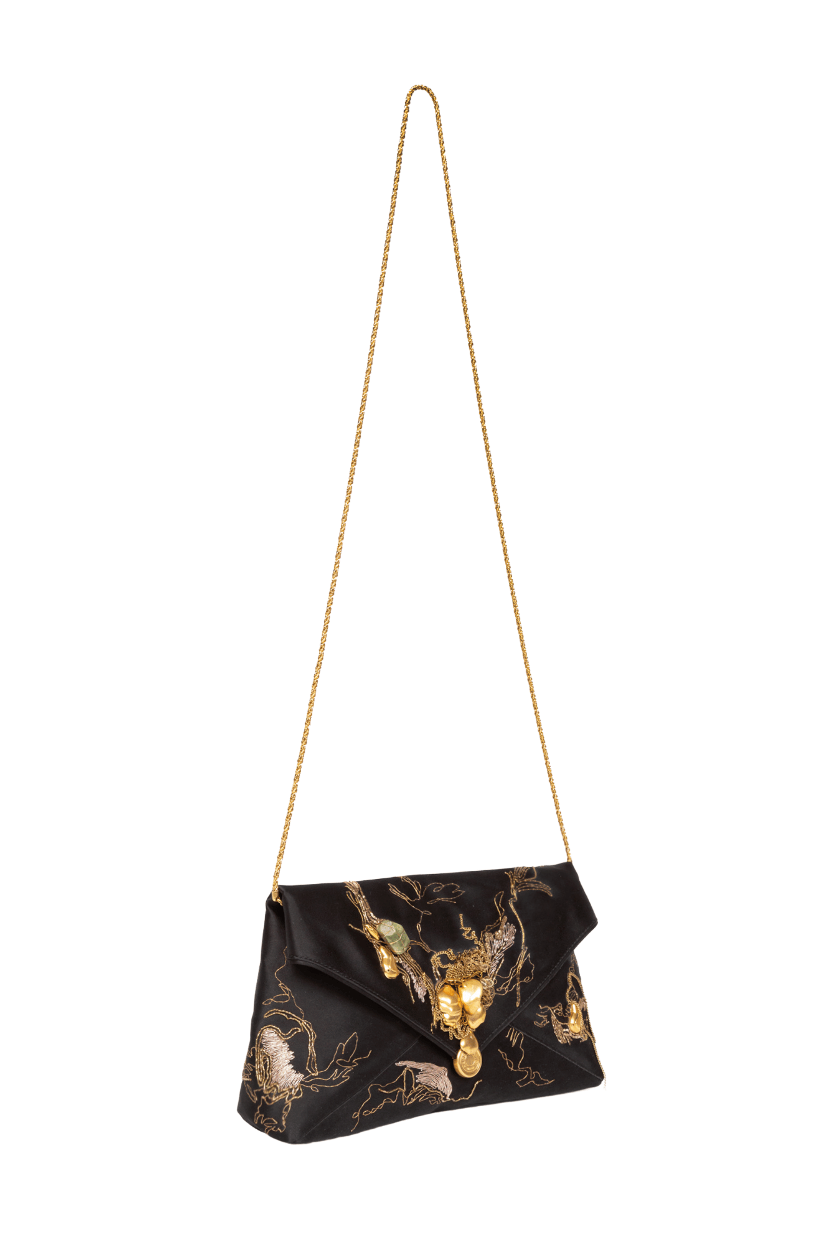 DRIES VAN NOTEN Embroidered Black Envelope Clutch