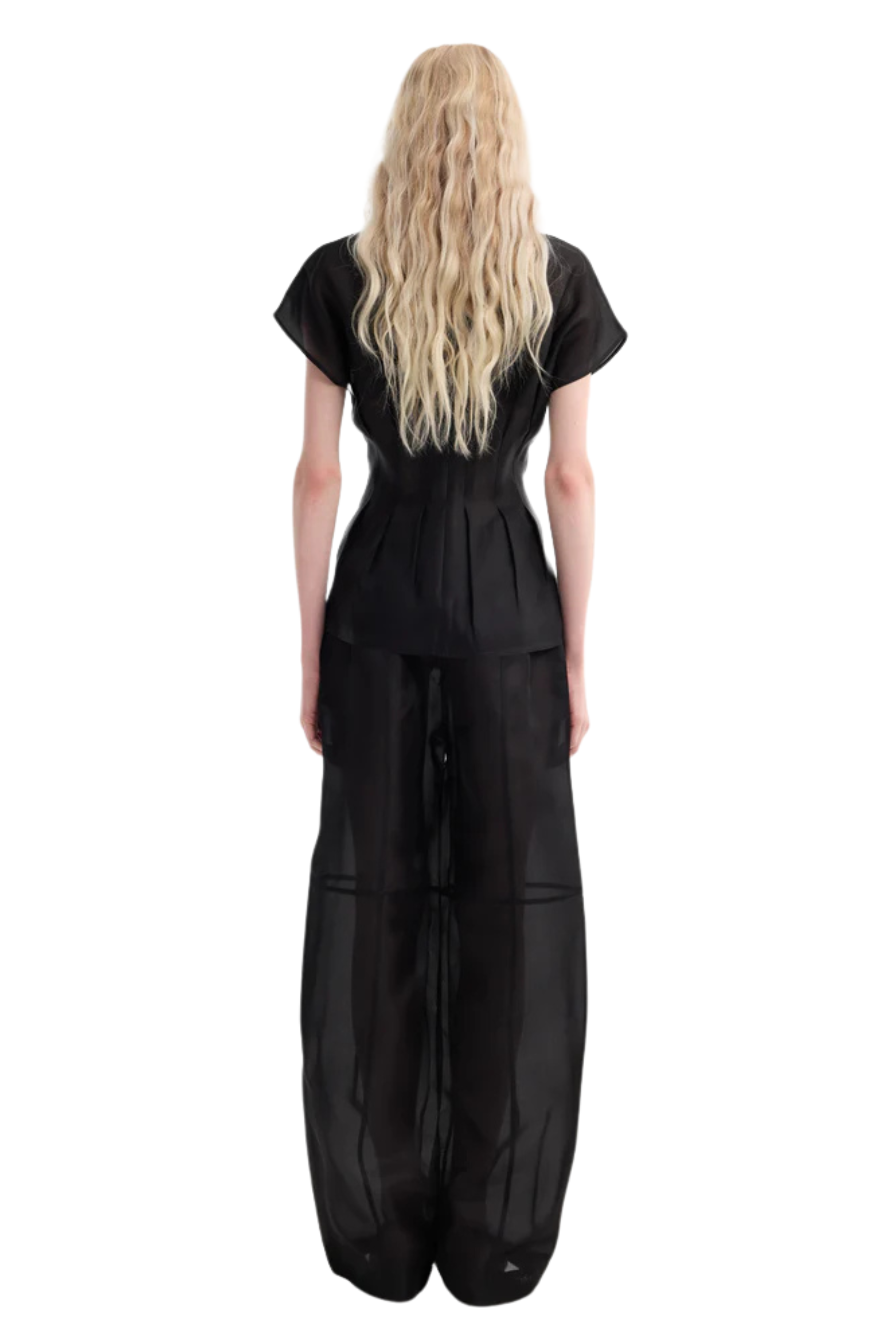 Pleated Waistline Organza Silk Top