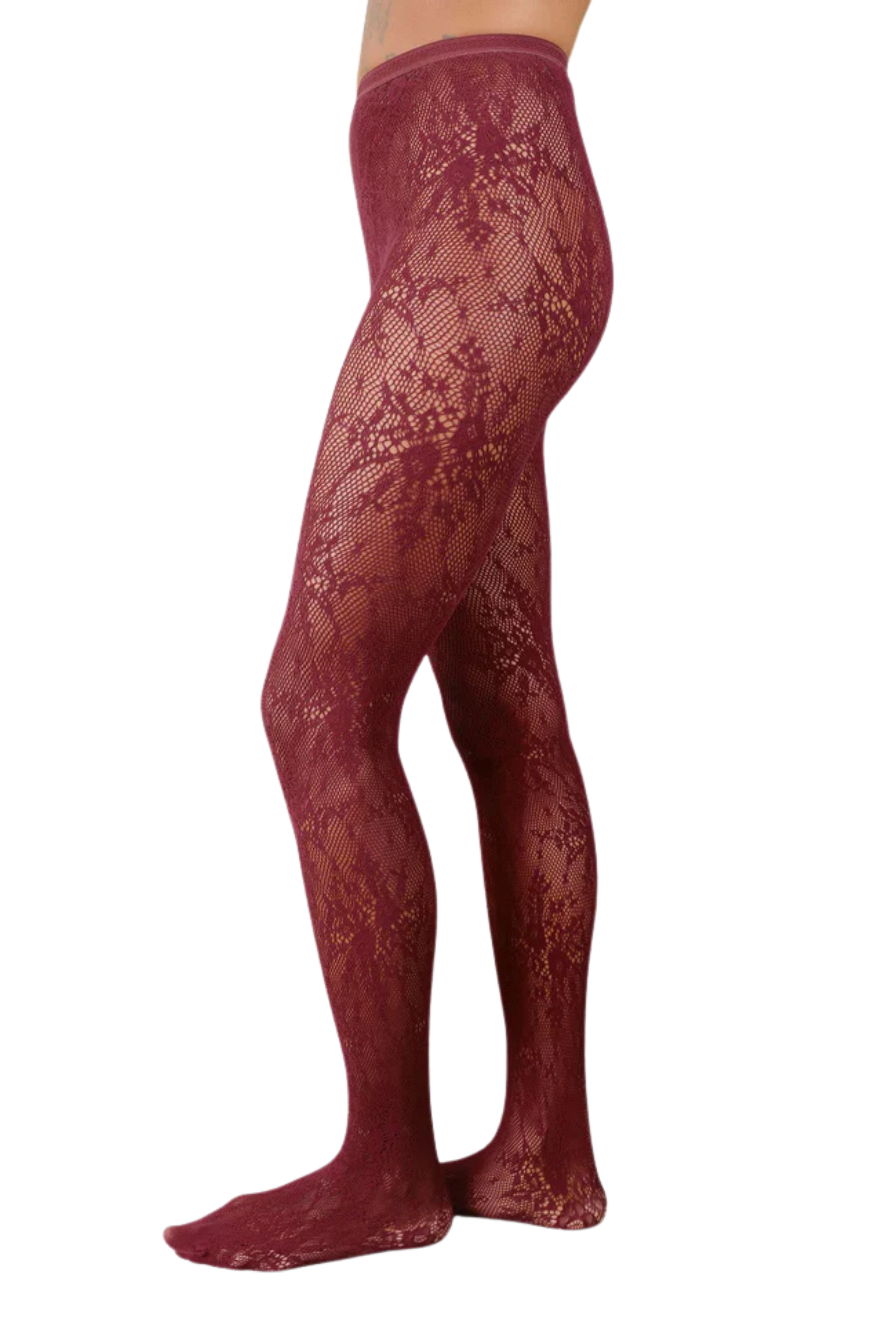 Rosa Lace Tights in Deep Red