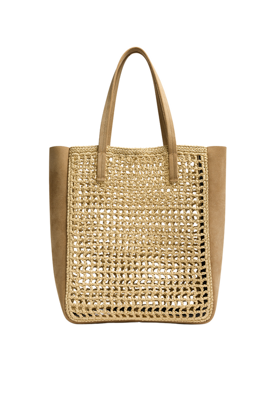 Zoe Patchwork Raffia Tote