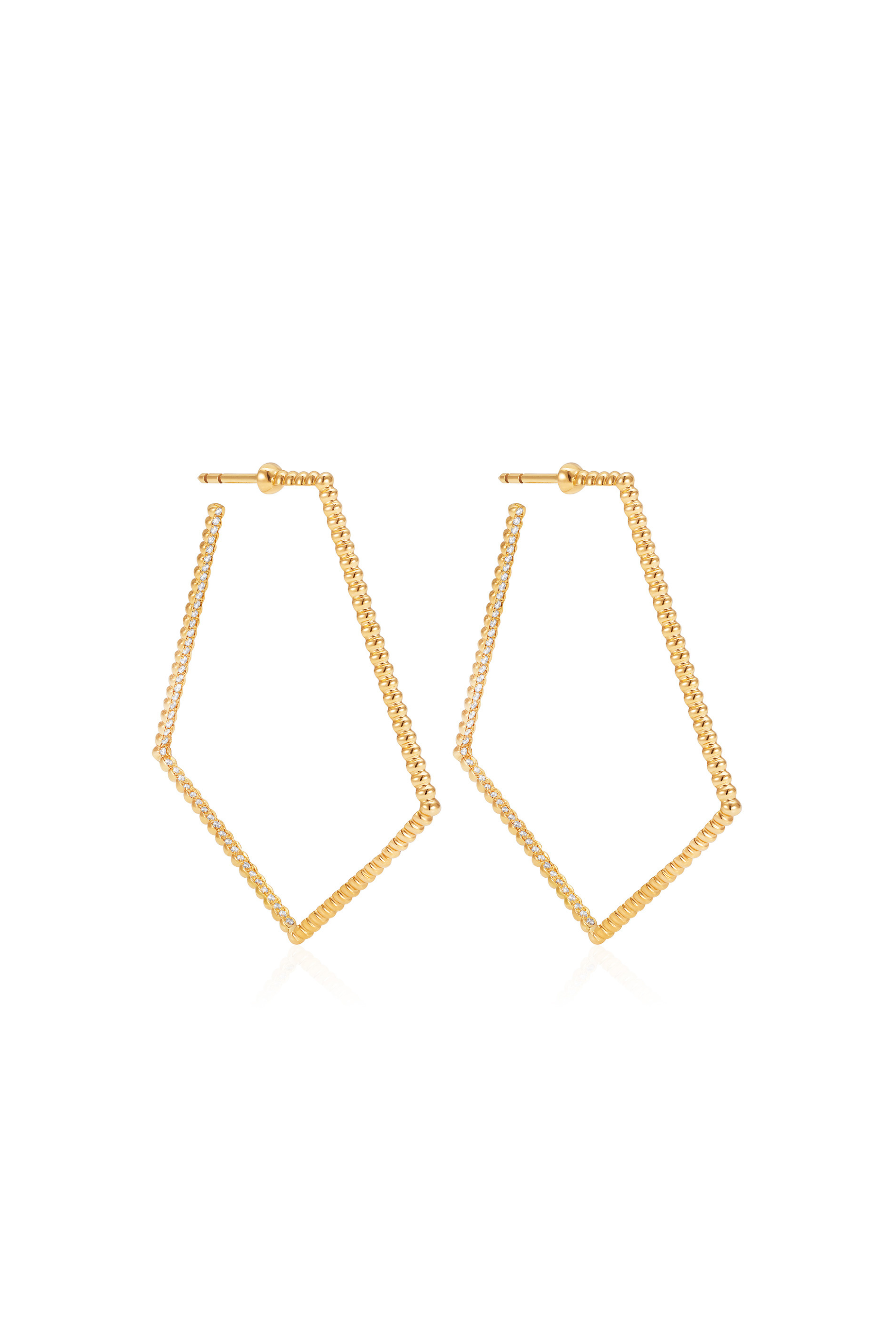 Beaded Pentagon 18K Yellow Gold Hoops