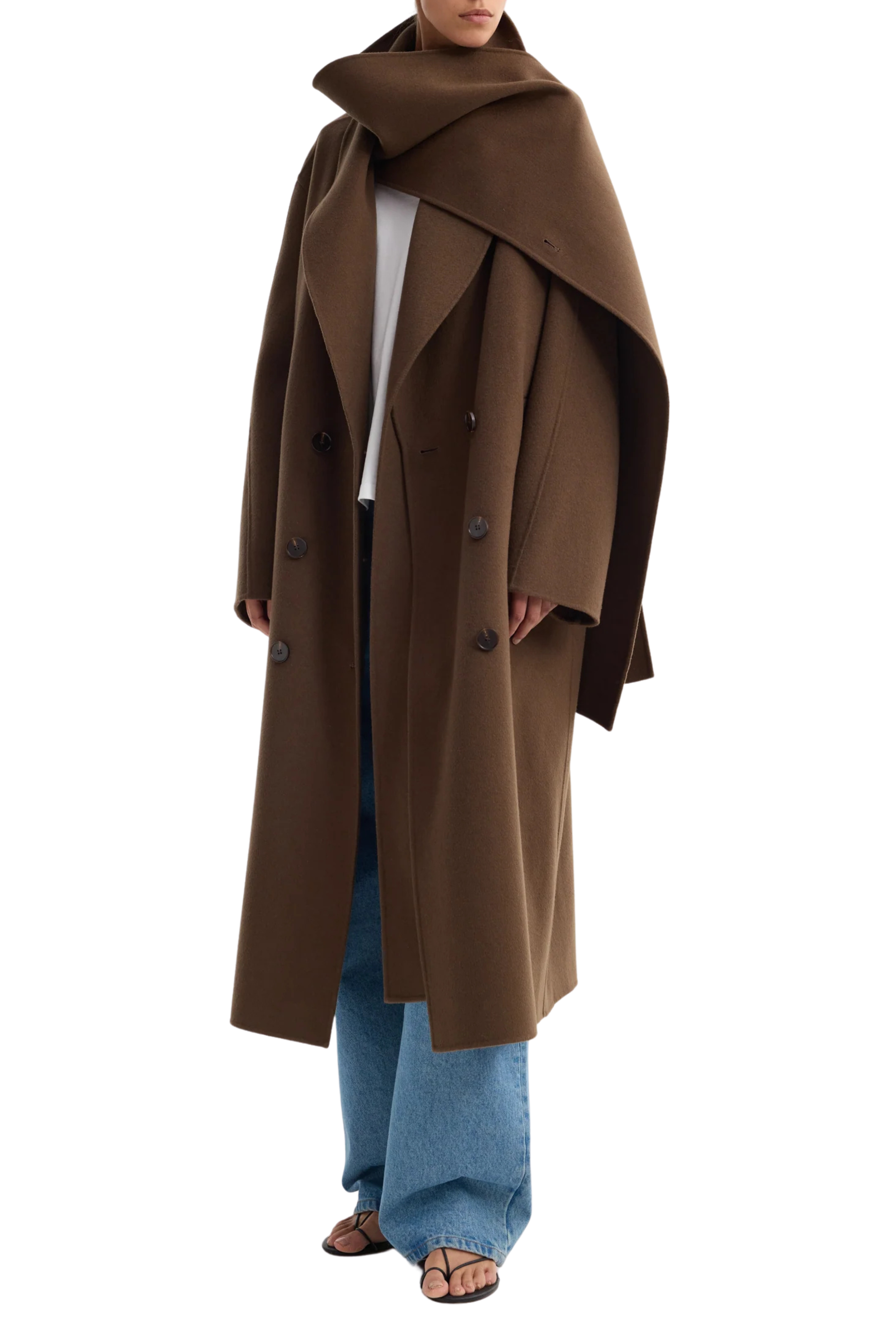 Double-Faced Wool Scarf Coat