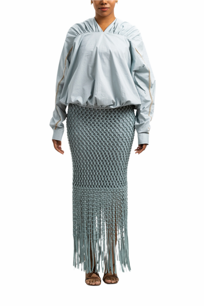 Crystal Mesh Gala Knit Fringe Skirt