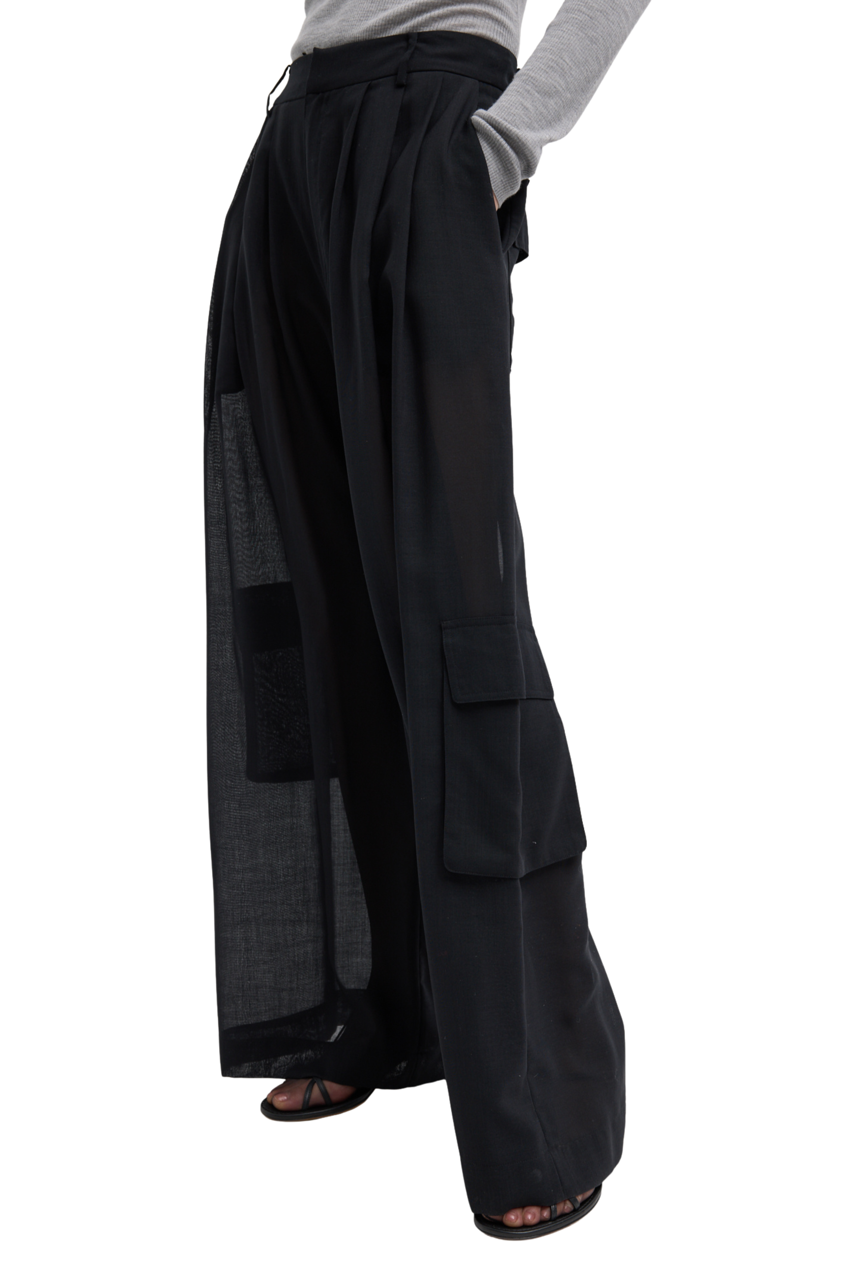 Sheer Wool Gauze Triple Pleat Pant