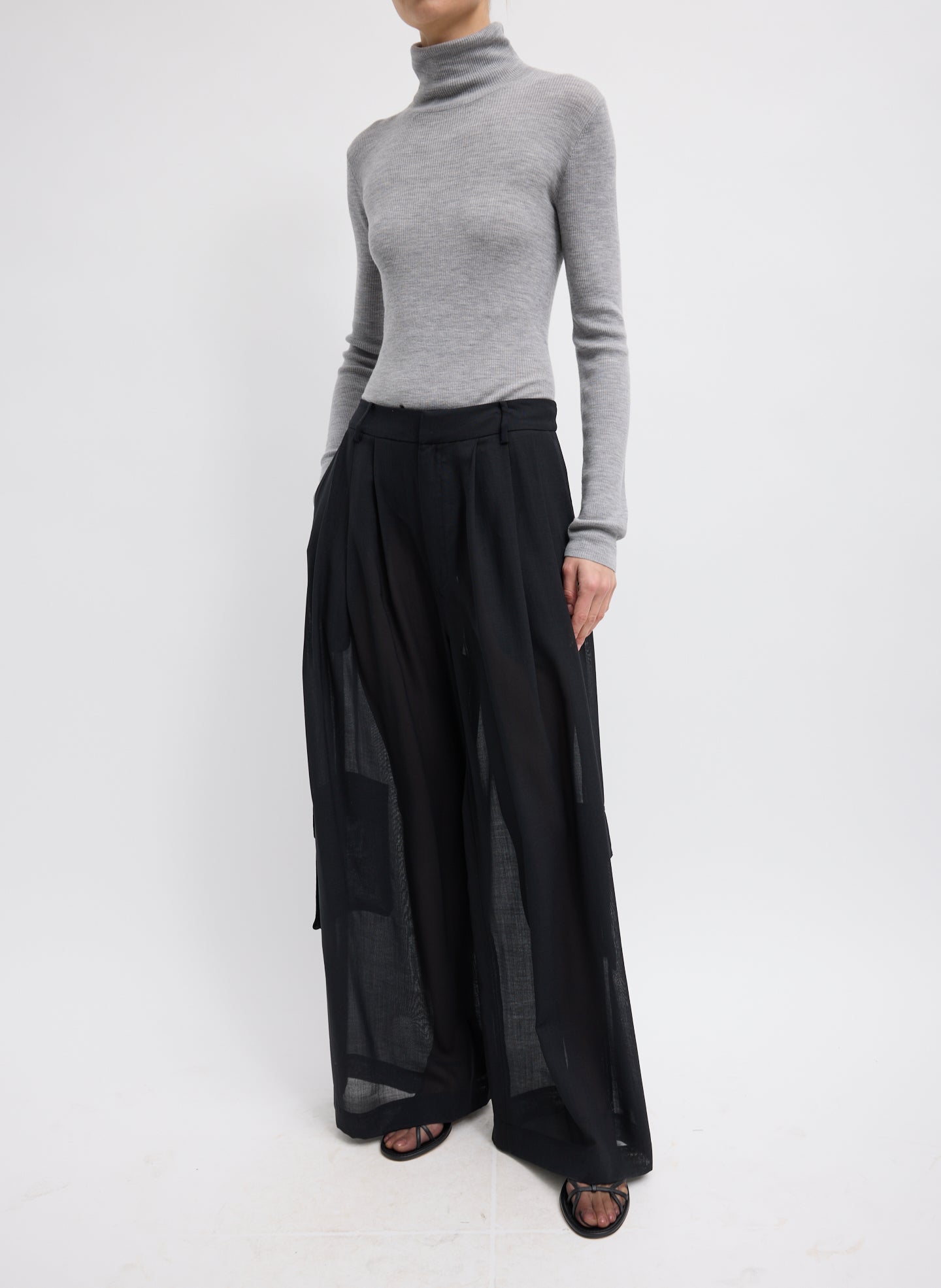 SHEER WOOL GAUZE TRIPLE PLEAT PANT