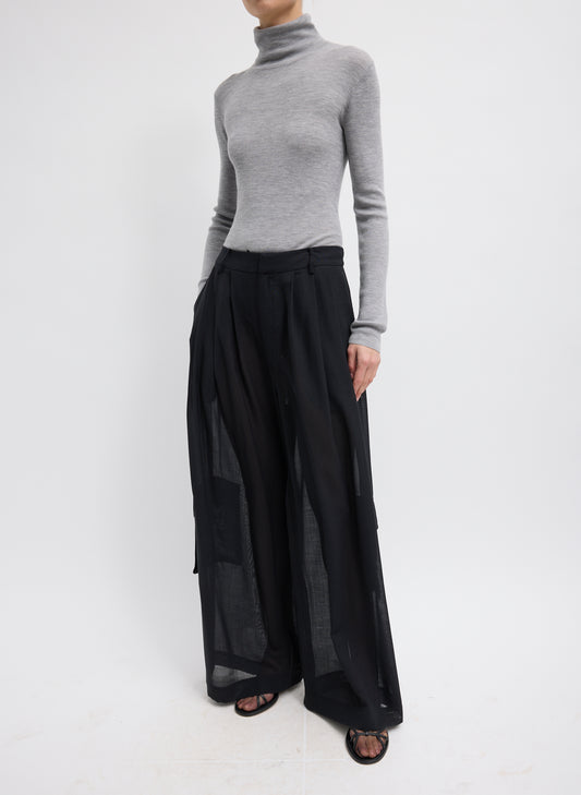 SHEER WOOL GAUZE TRIPLE PLEAT PANT