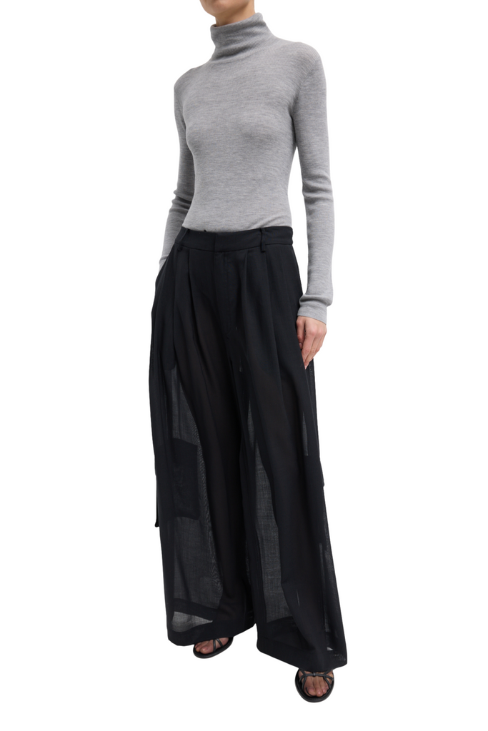Sheer Wool Gauze Triple Pleat Pant