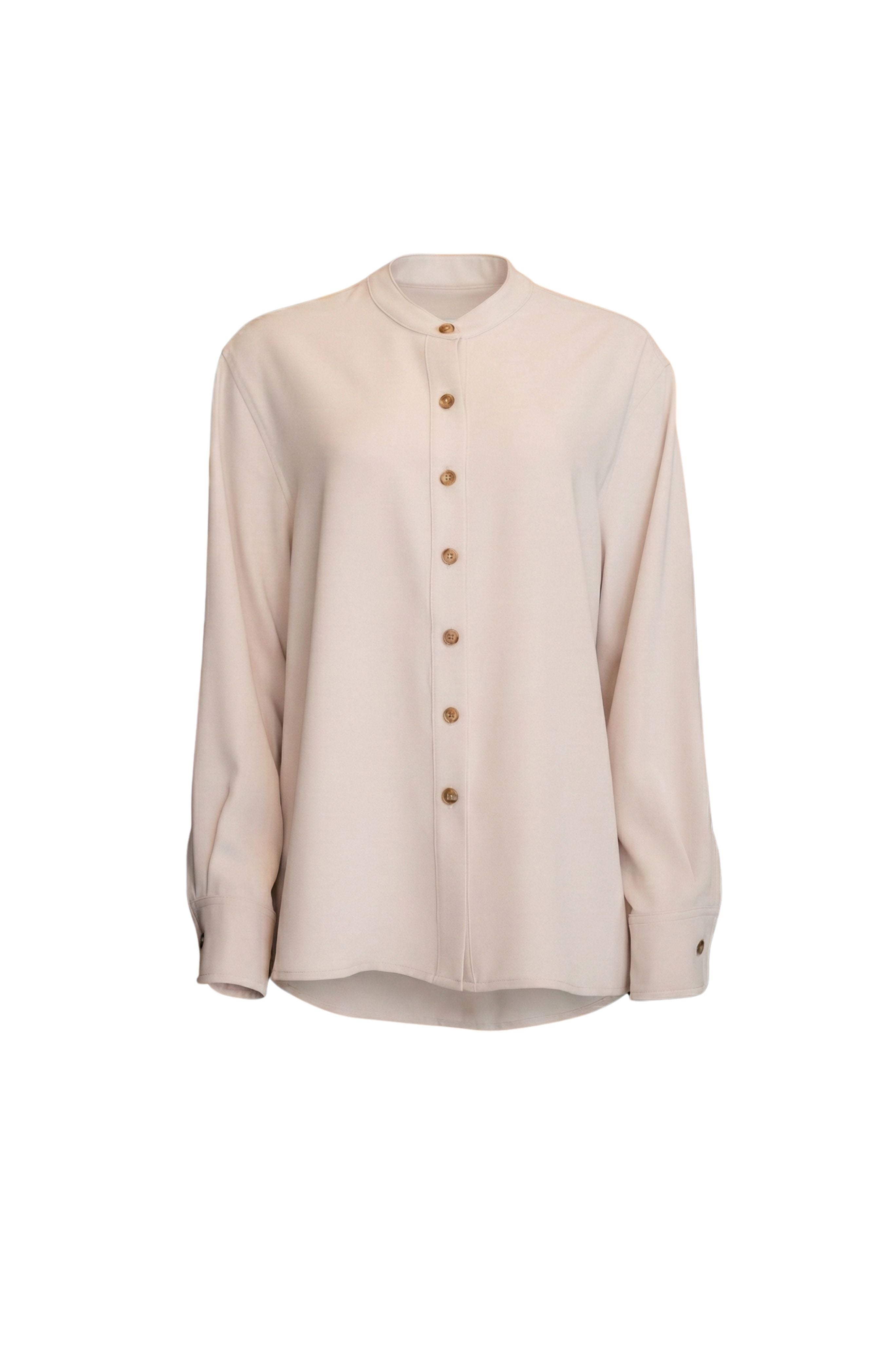 Collarless Button Down - Sand