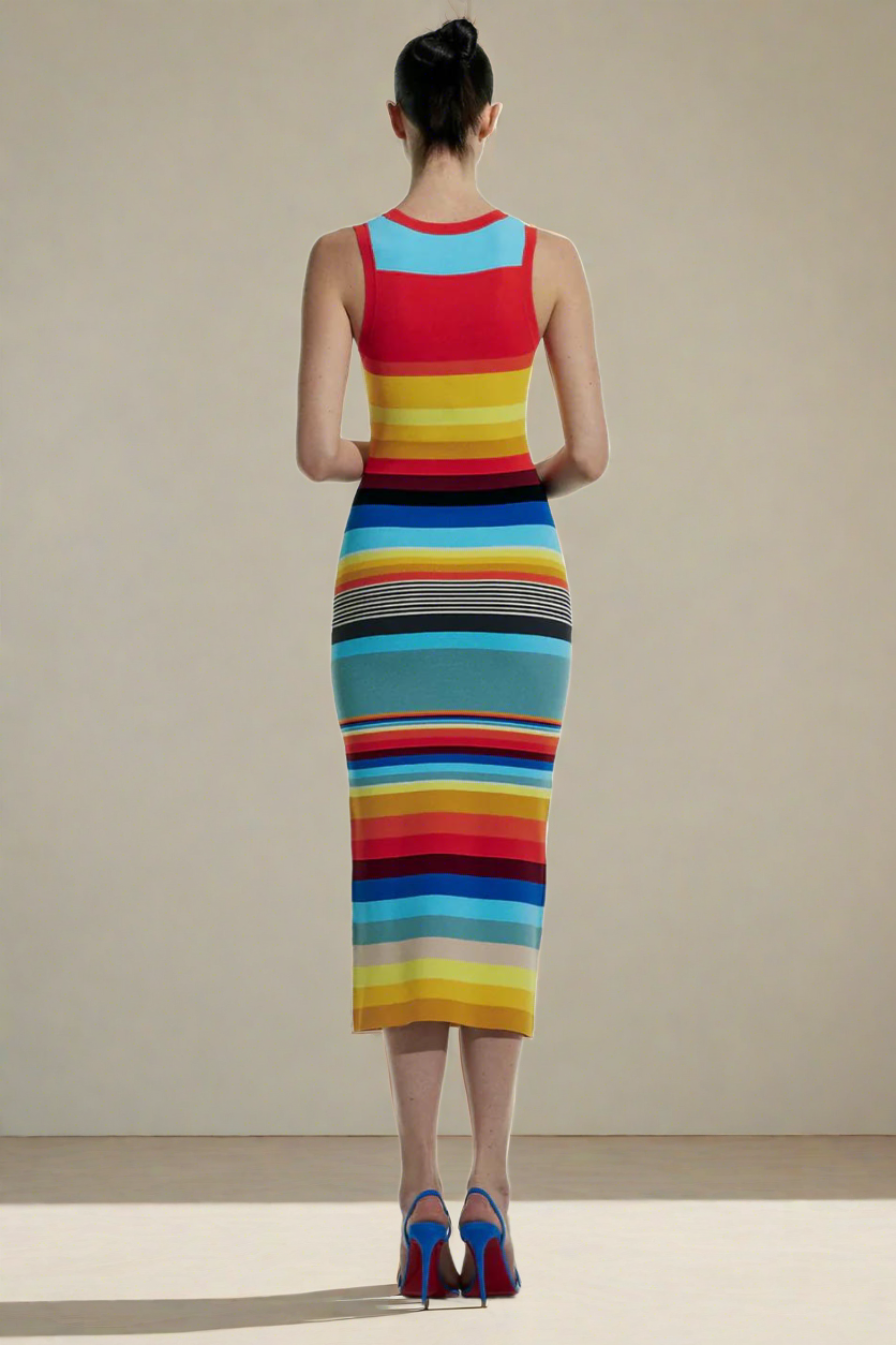 CHRISTOPHER JOHN ROGERS Rainbow Stripe Knit Bodycon Dress