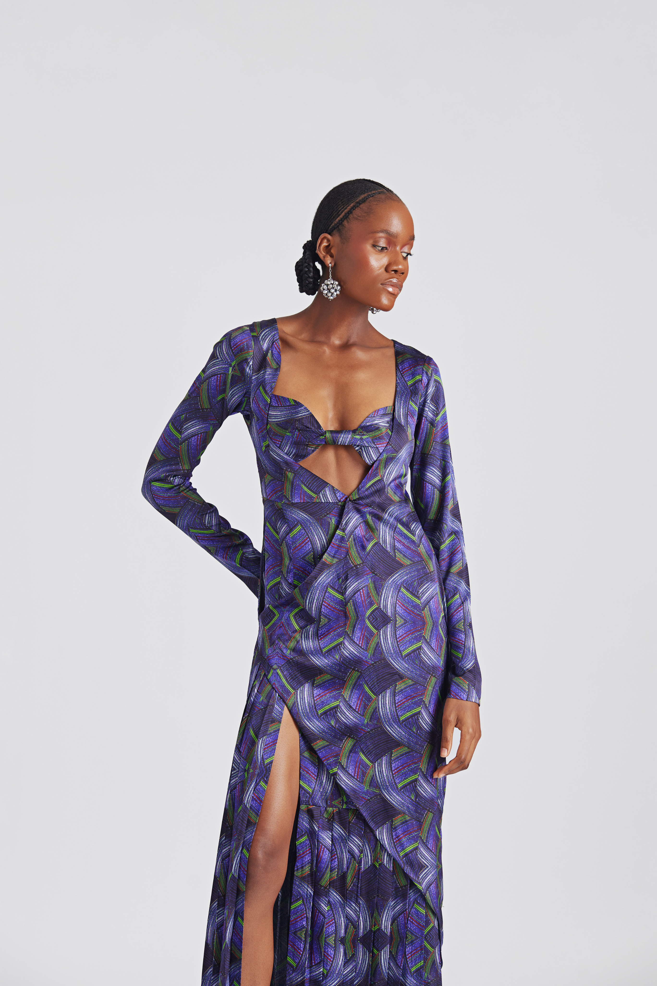 LISA FOLAWIYO Silk Printed Cut Out Maxi Dress