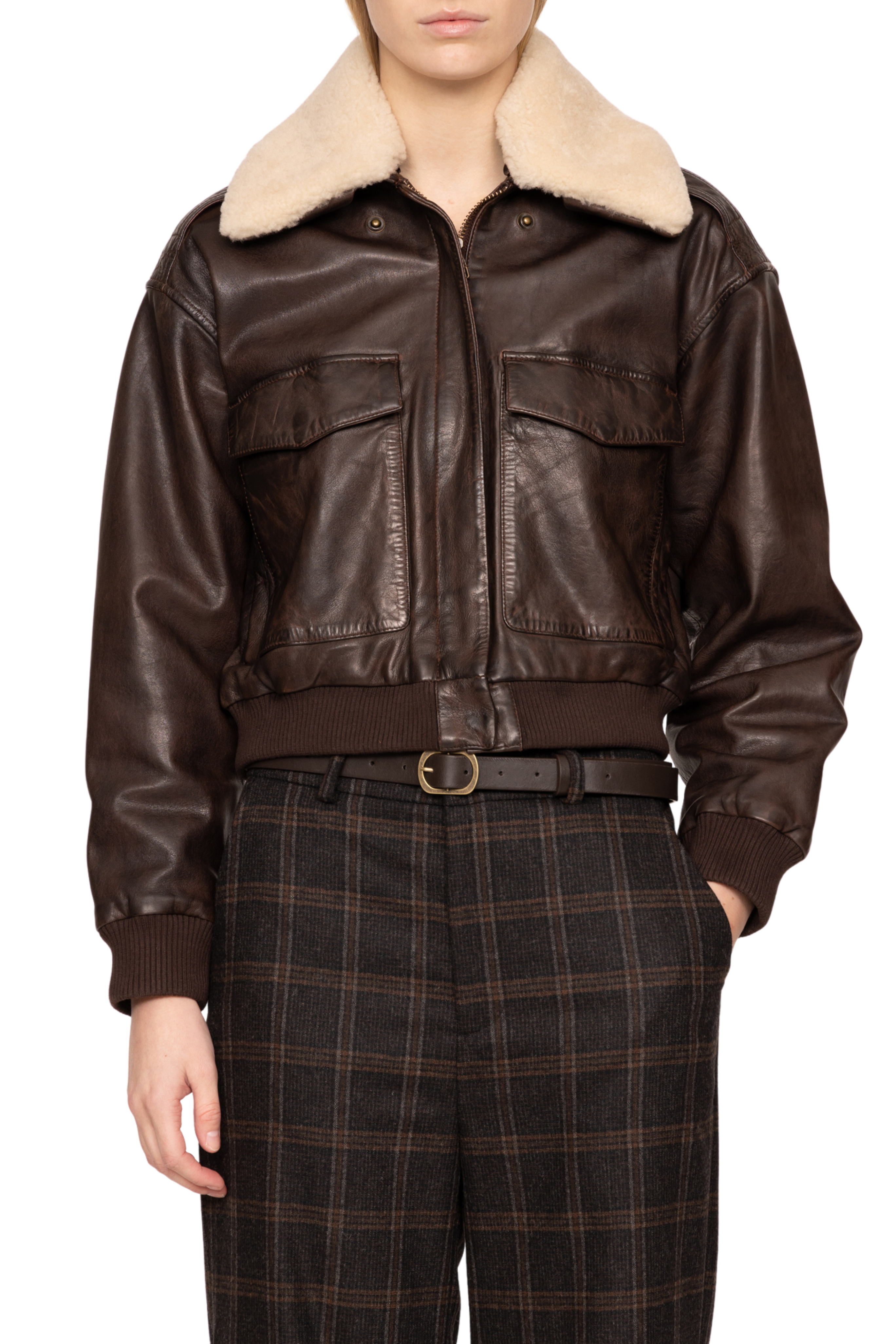 Lenoir Leather Cropped Bomber Jacket