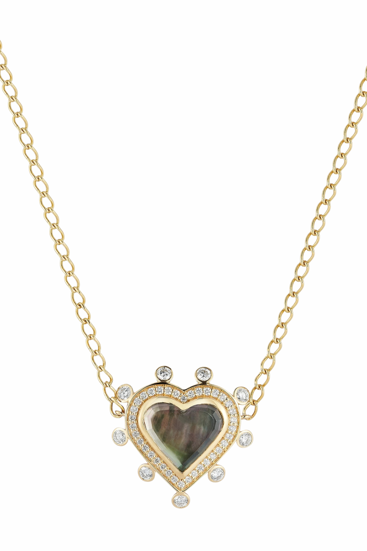 Small Heart Caspian Necklace - Grey Mother-of-Pearl and Diamond