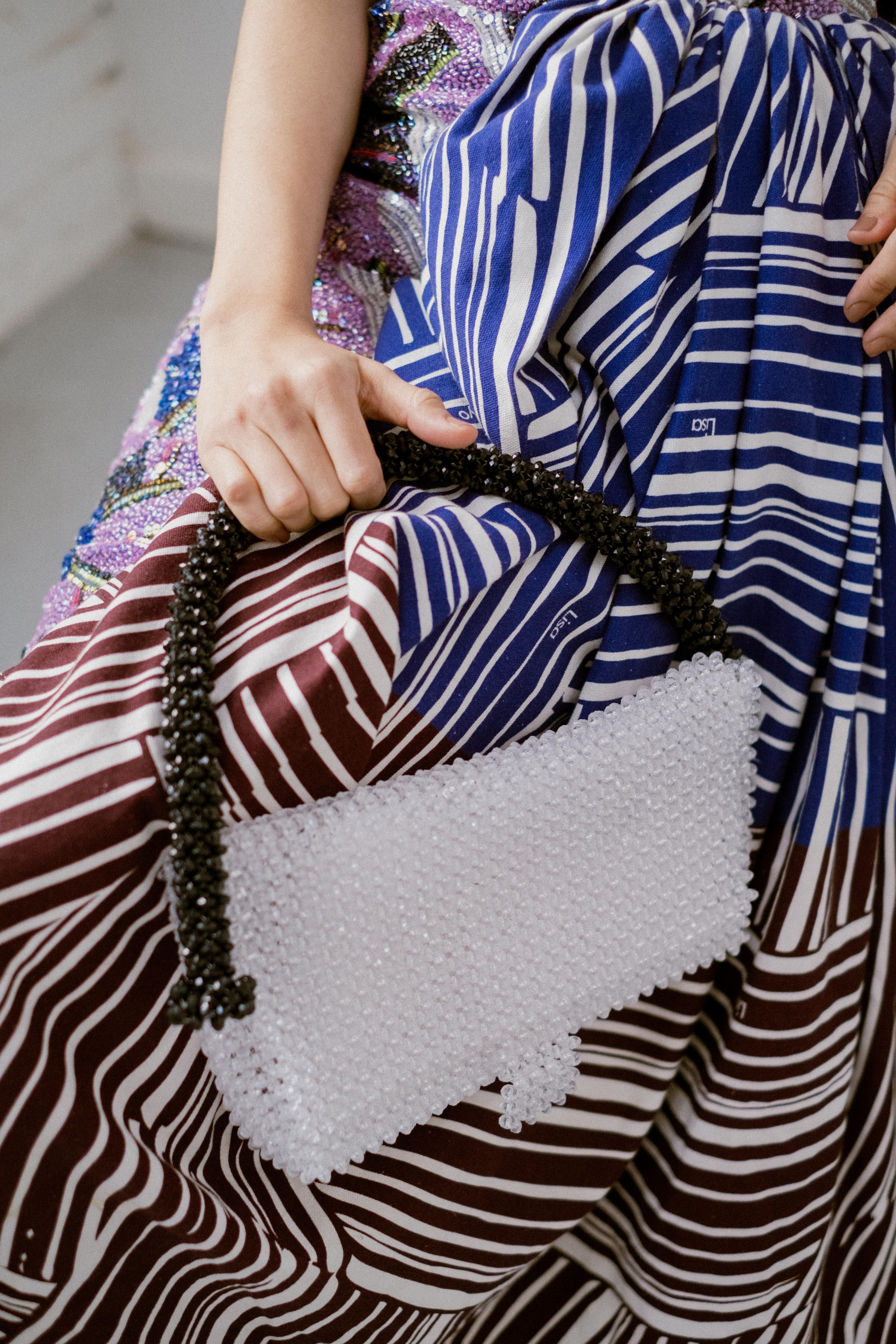 LISA FOLAWIYO Beaded Classic Handbag in Crystal