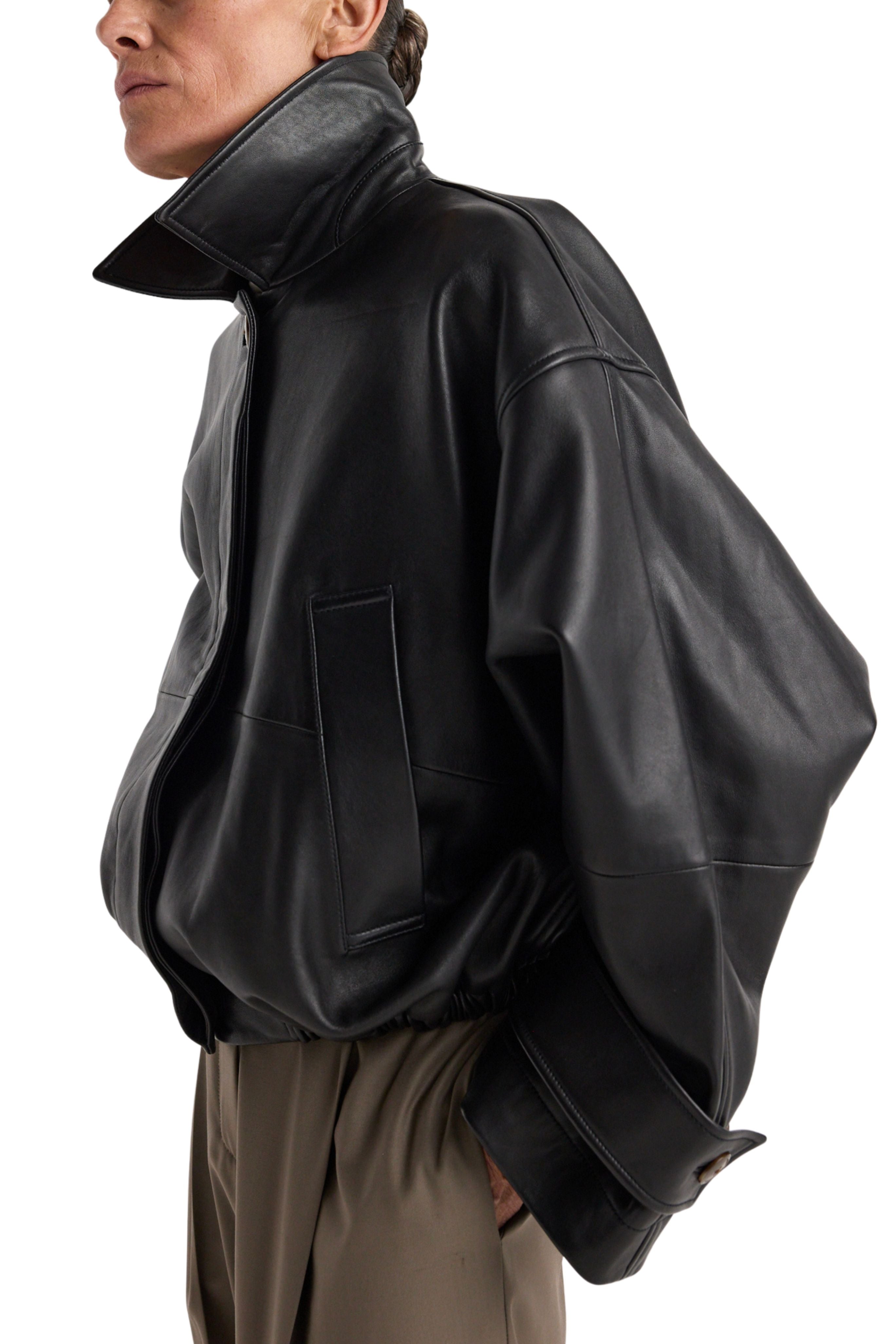 Leather blouson jacket