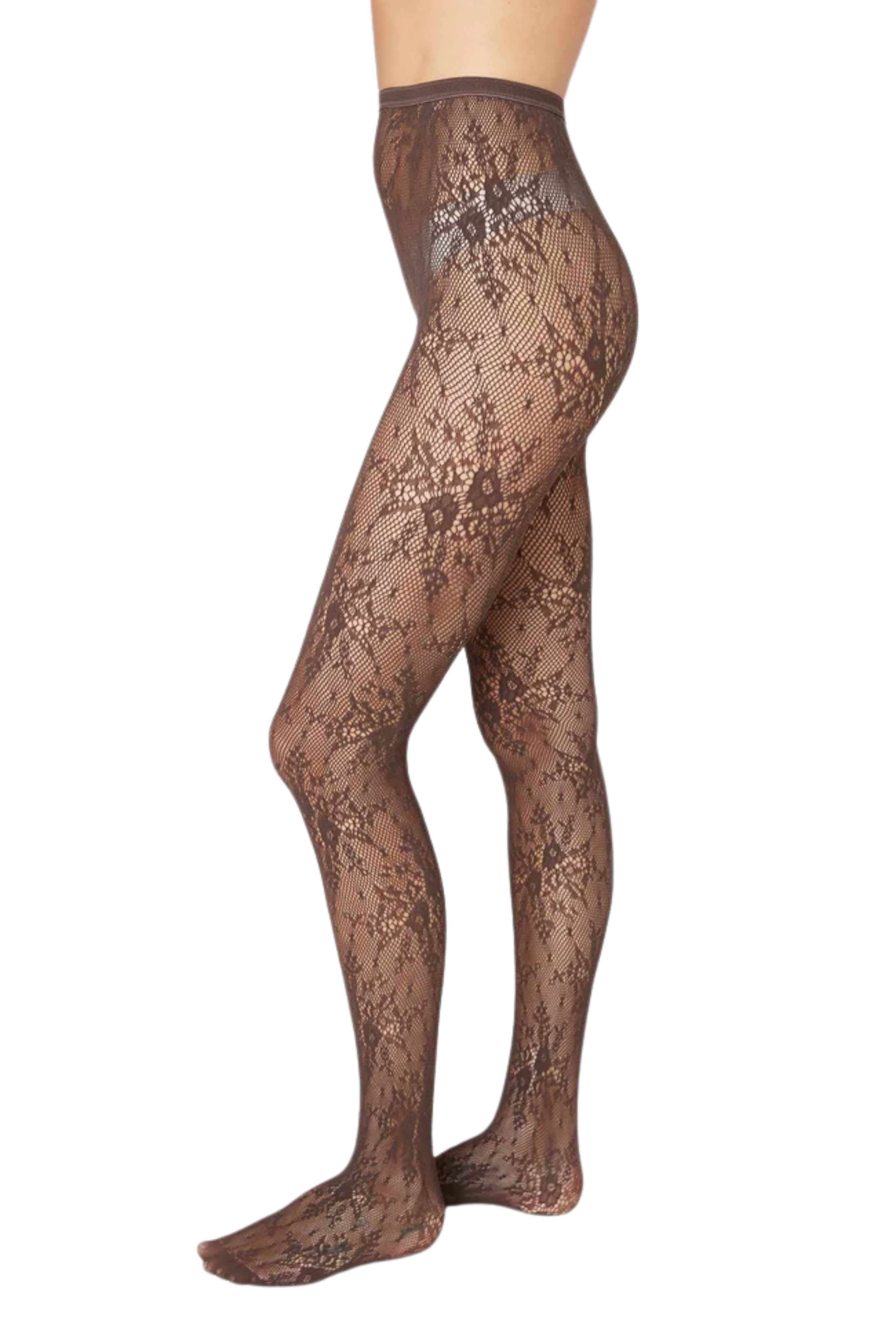 Rosa Lace Tights in Dark Brown