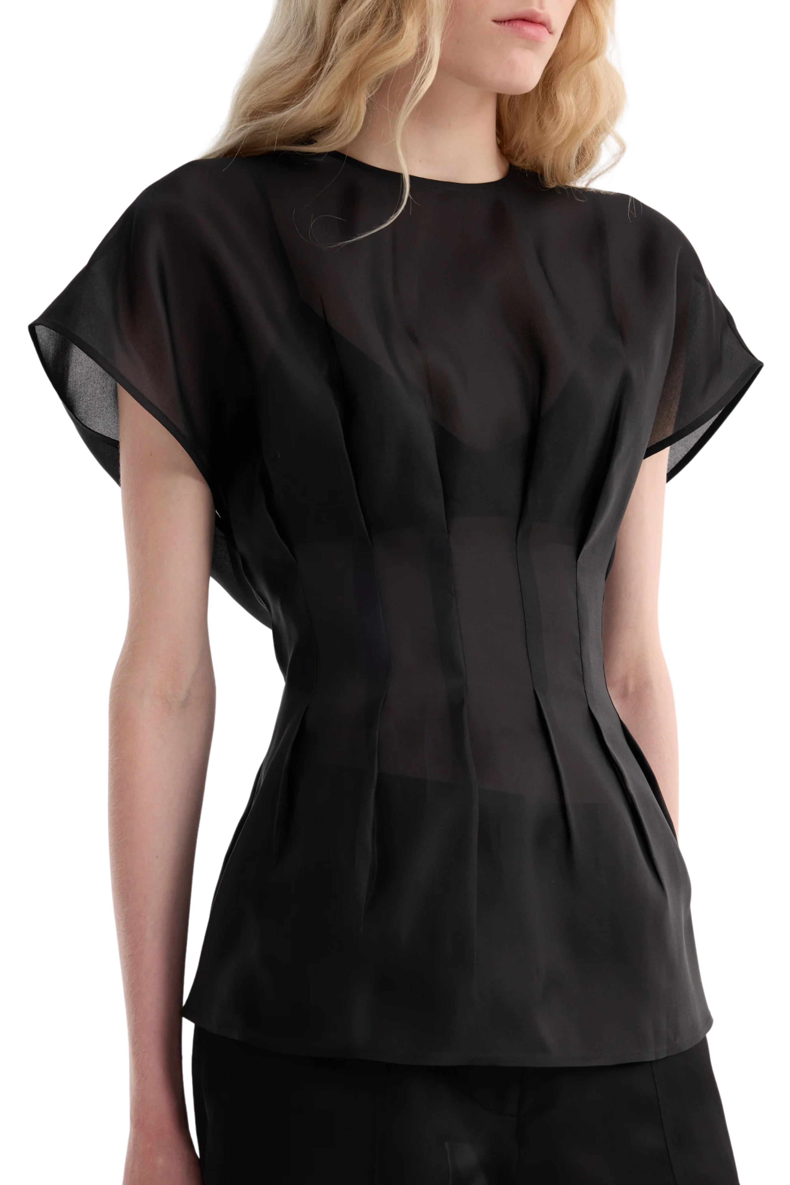Pleated Waistline Organza Silk Top
