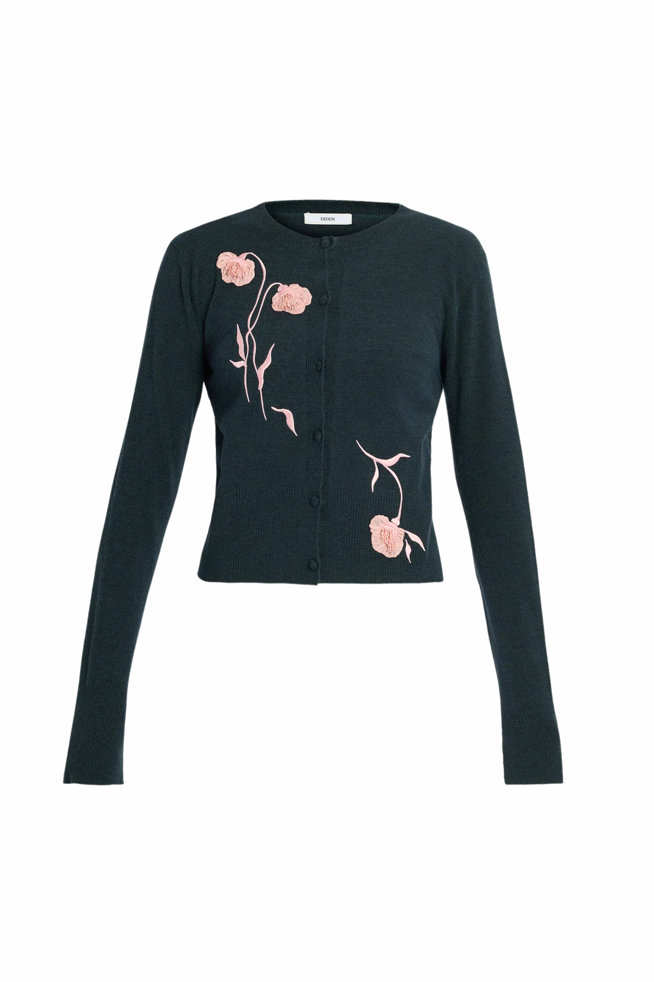 Embroidered Fitted Cardigan - Green
