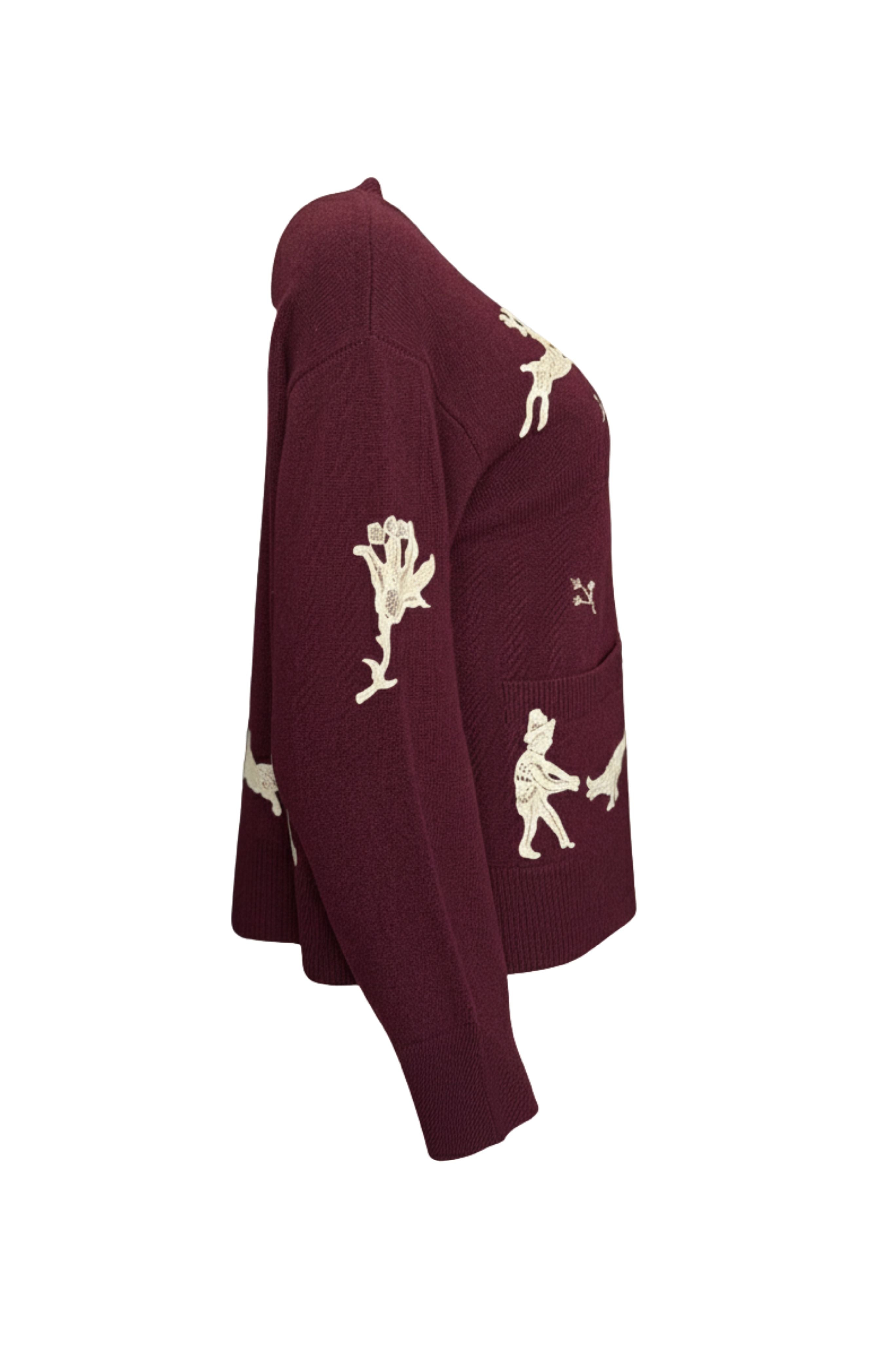 Mika Applique Cardigan - Burgundy