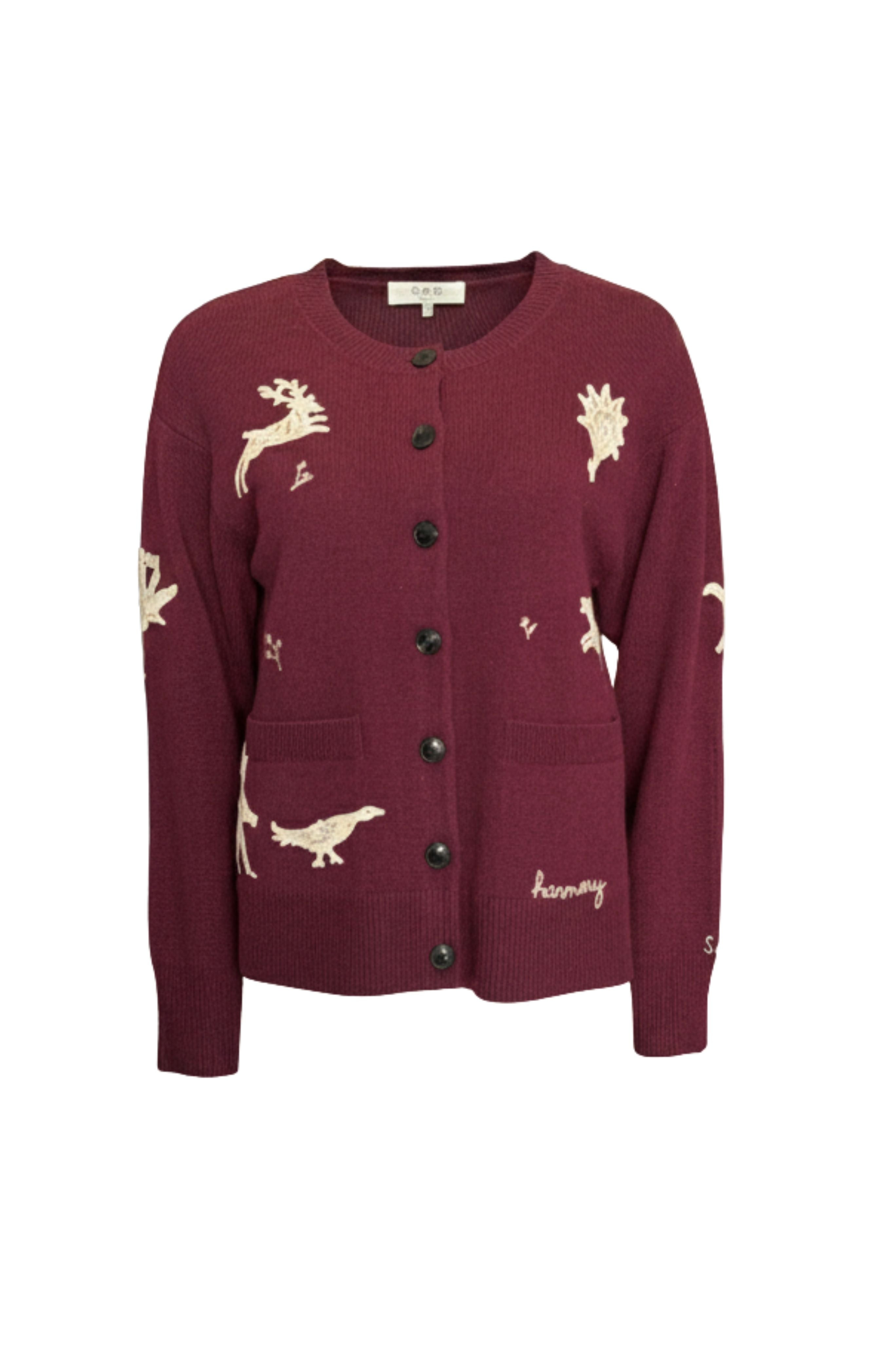 Mika Applique Cardigan - Burgundy