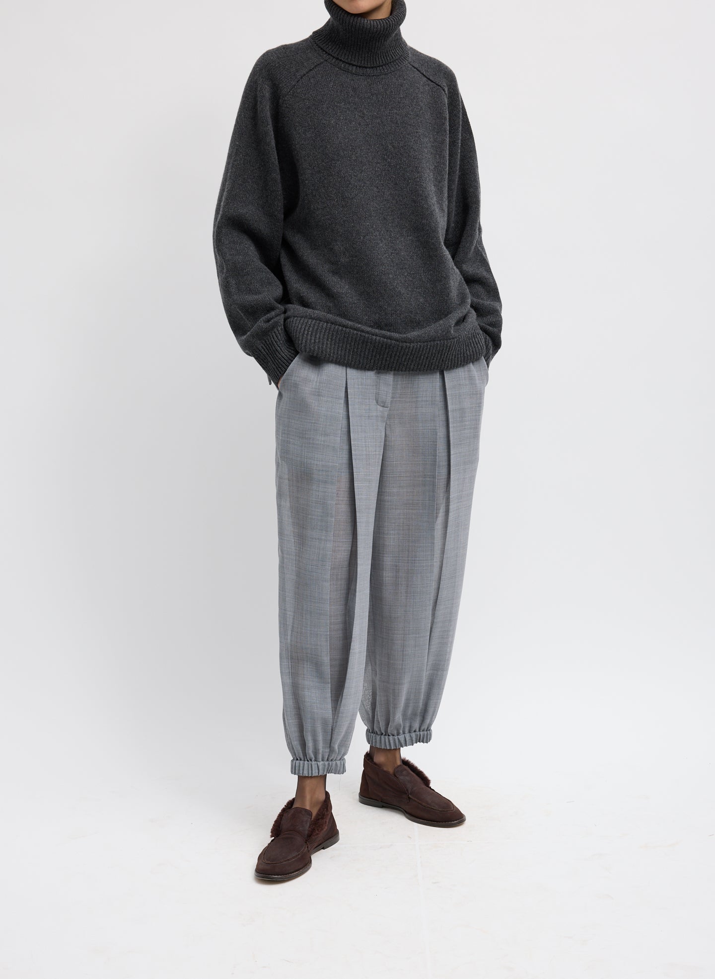 SHEER WOOL GAUZE PLEATED LONG BALLOON PANT