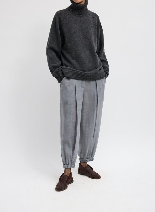 SHEER WOOL GAUZE PLEATED LONG BALLOON PANT