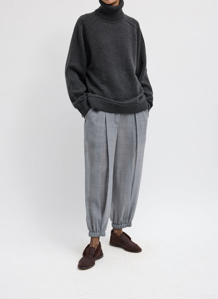 SHEER WOOL GAUZE PLEATED LONG BALLOON PANT