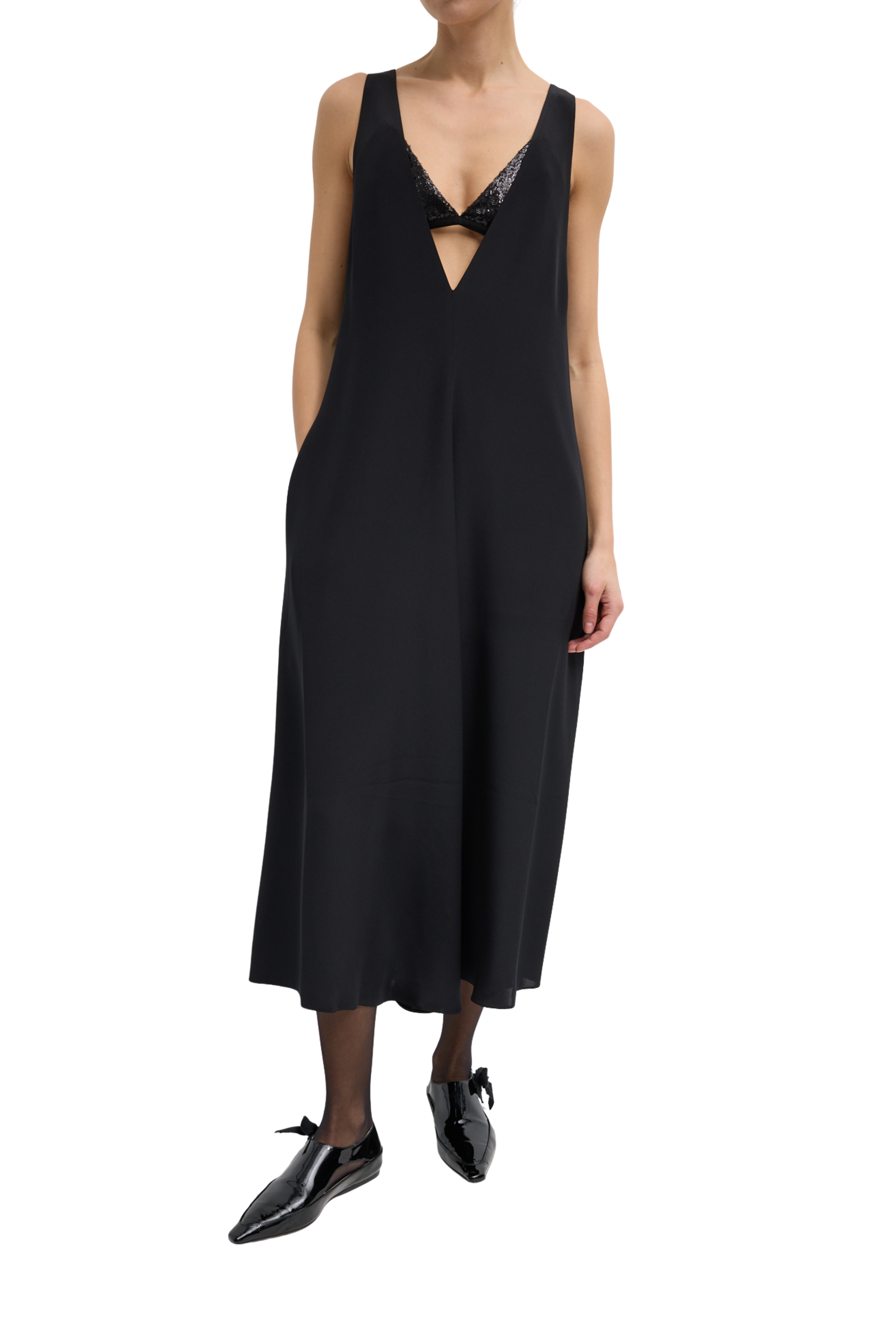 4 Ply Silk V-Neck Dress with Bra