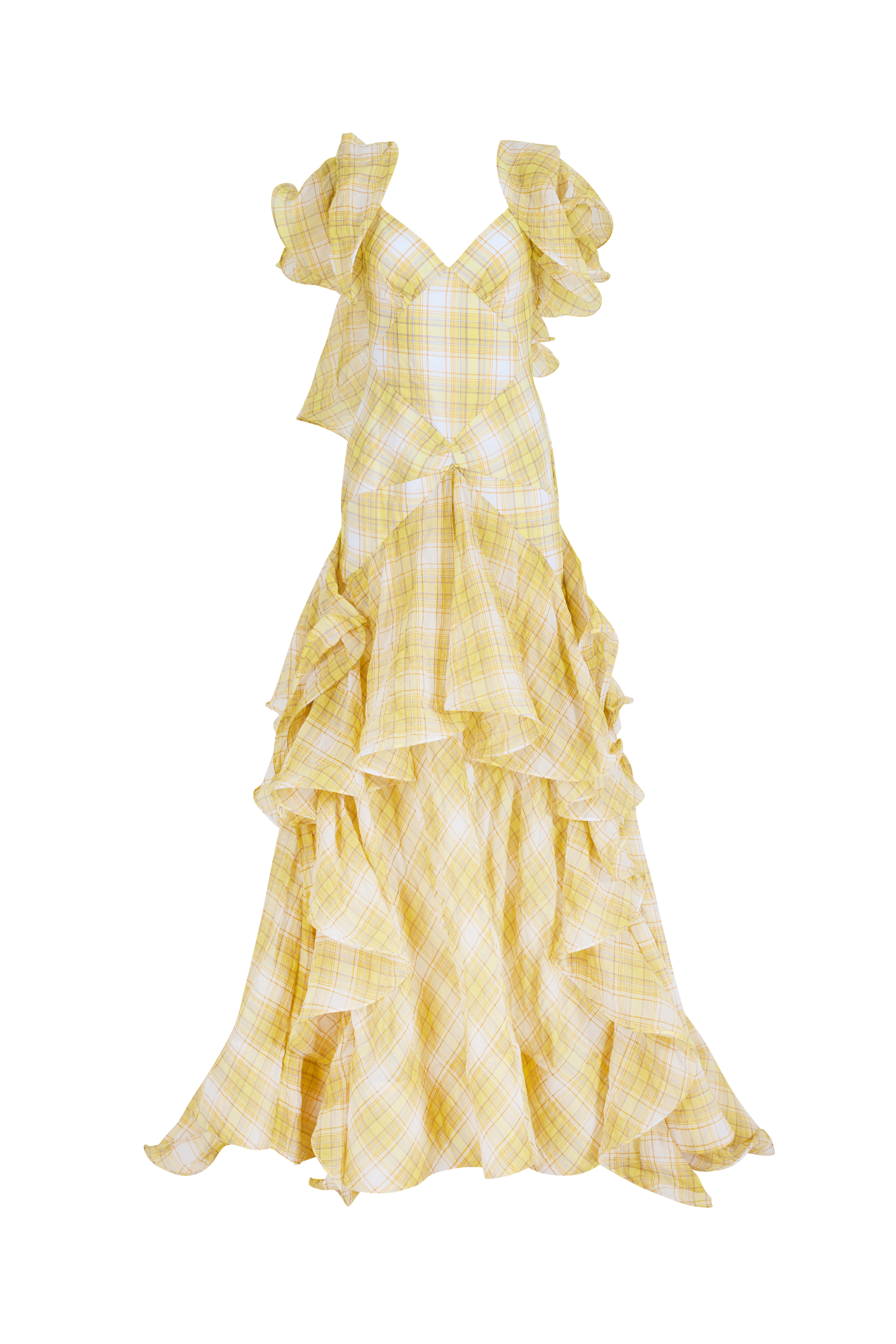 Plaid Tiered Ruffle Gown