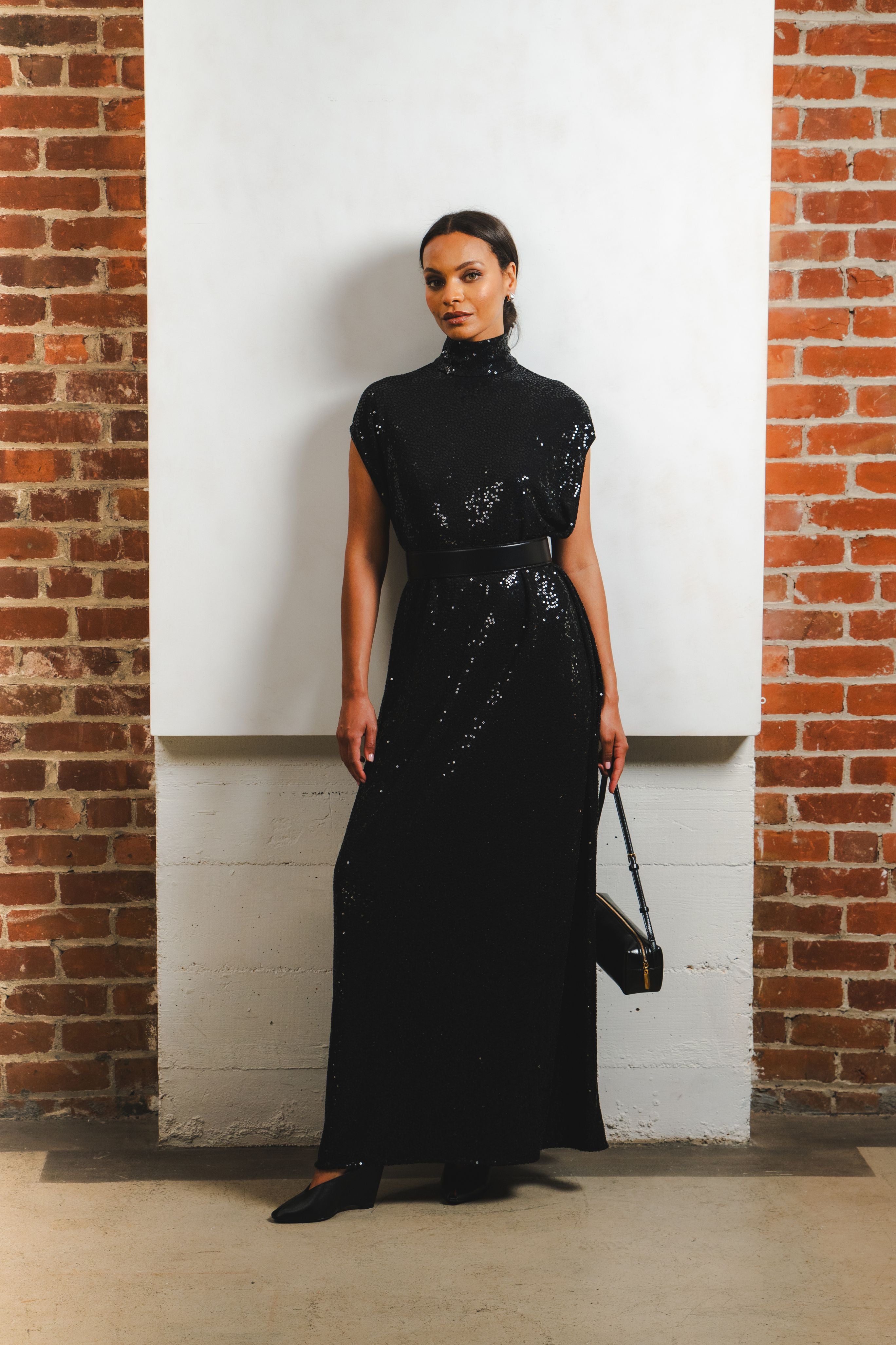 Embroidered Mock Neck Gown