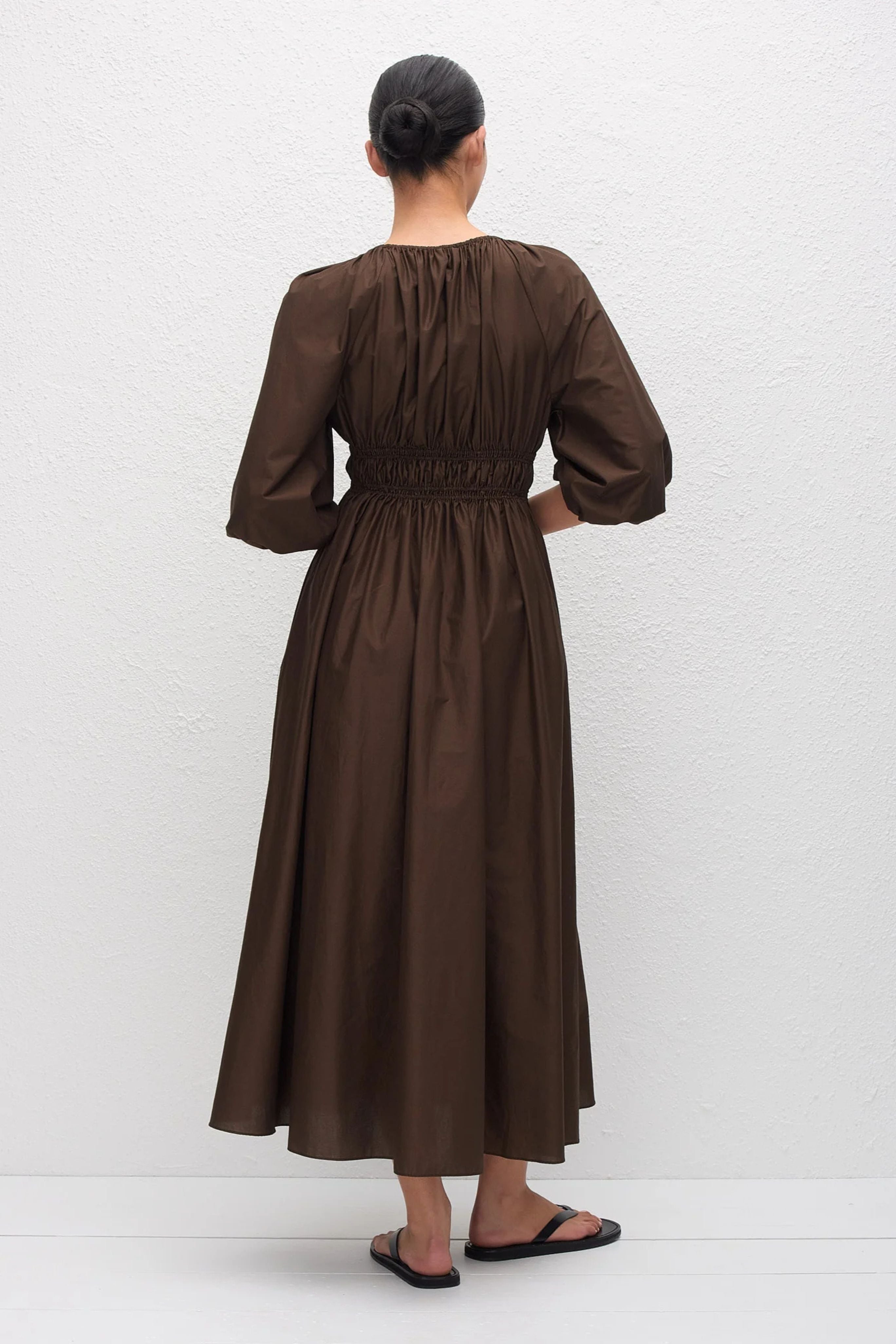 Shirred Plunge Button Dress