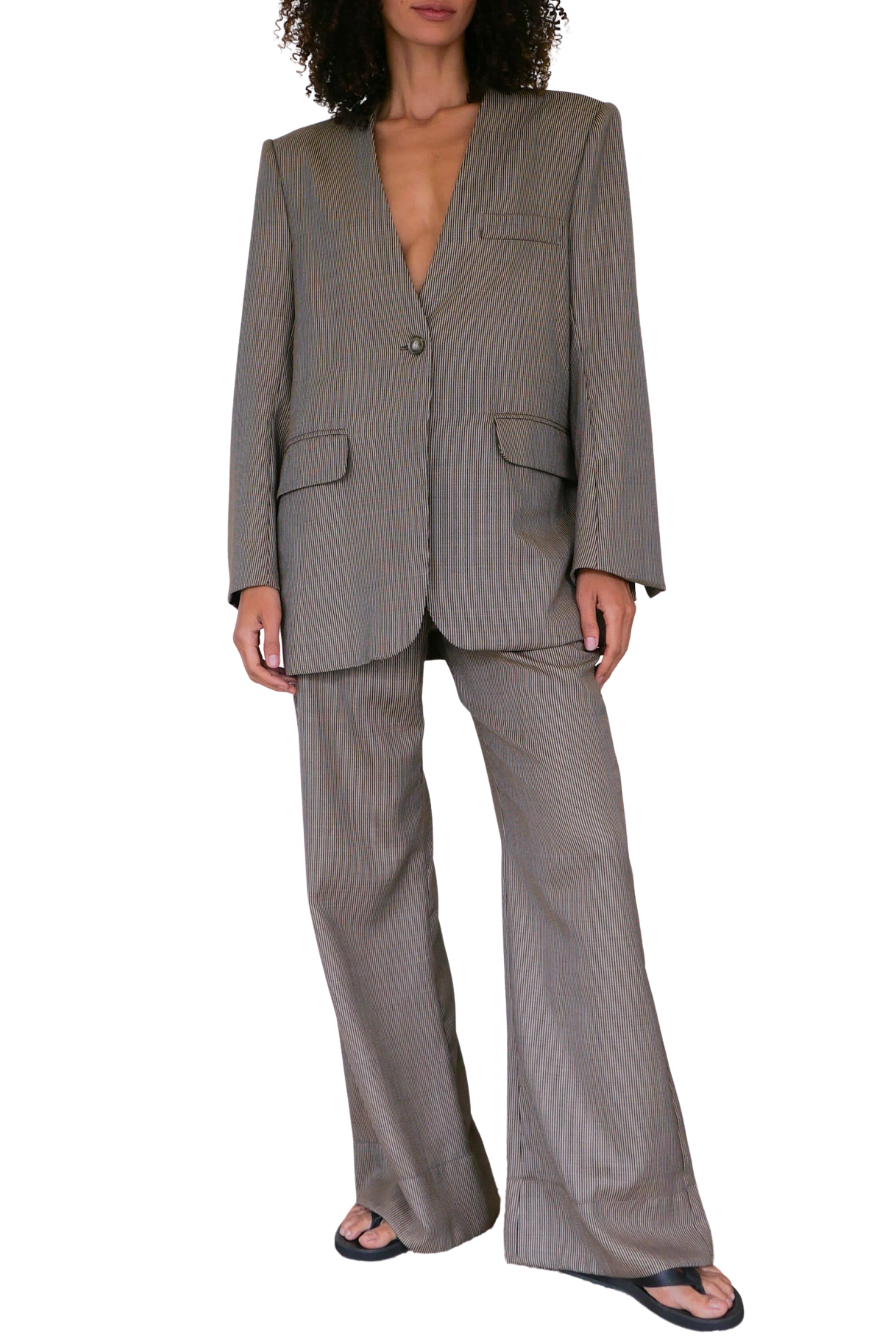 Stripe Collarless Blazer