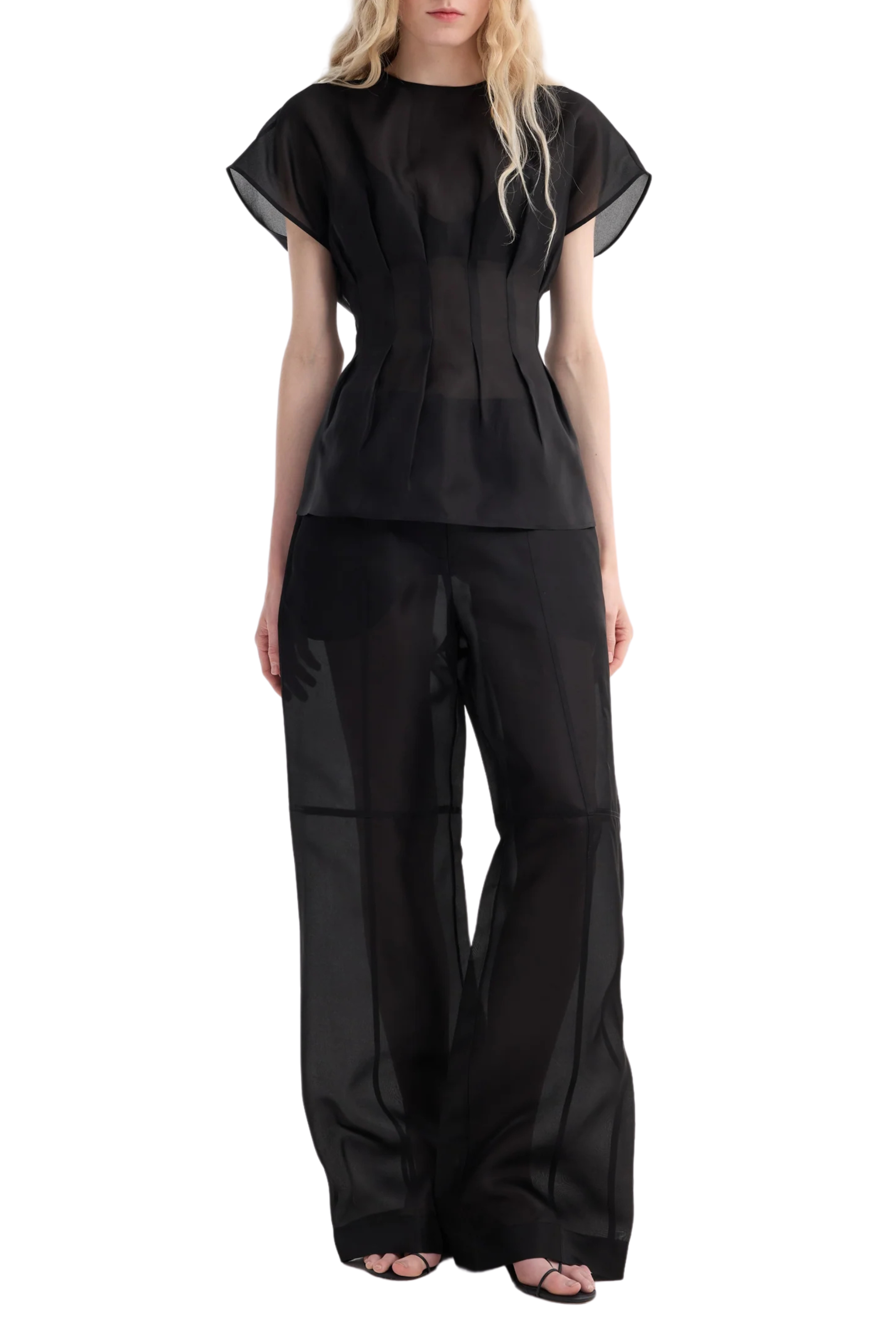 Pleated Waistline Organza Silk Top