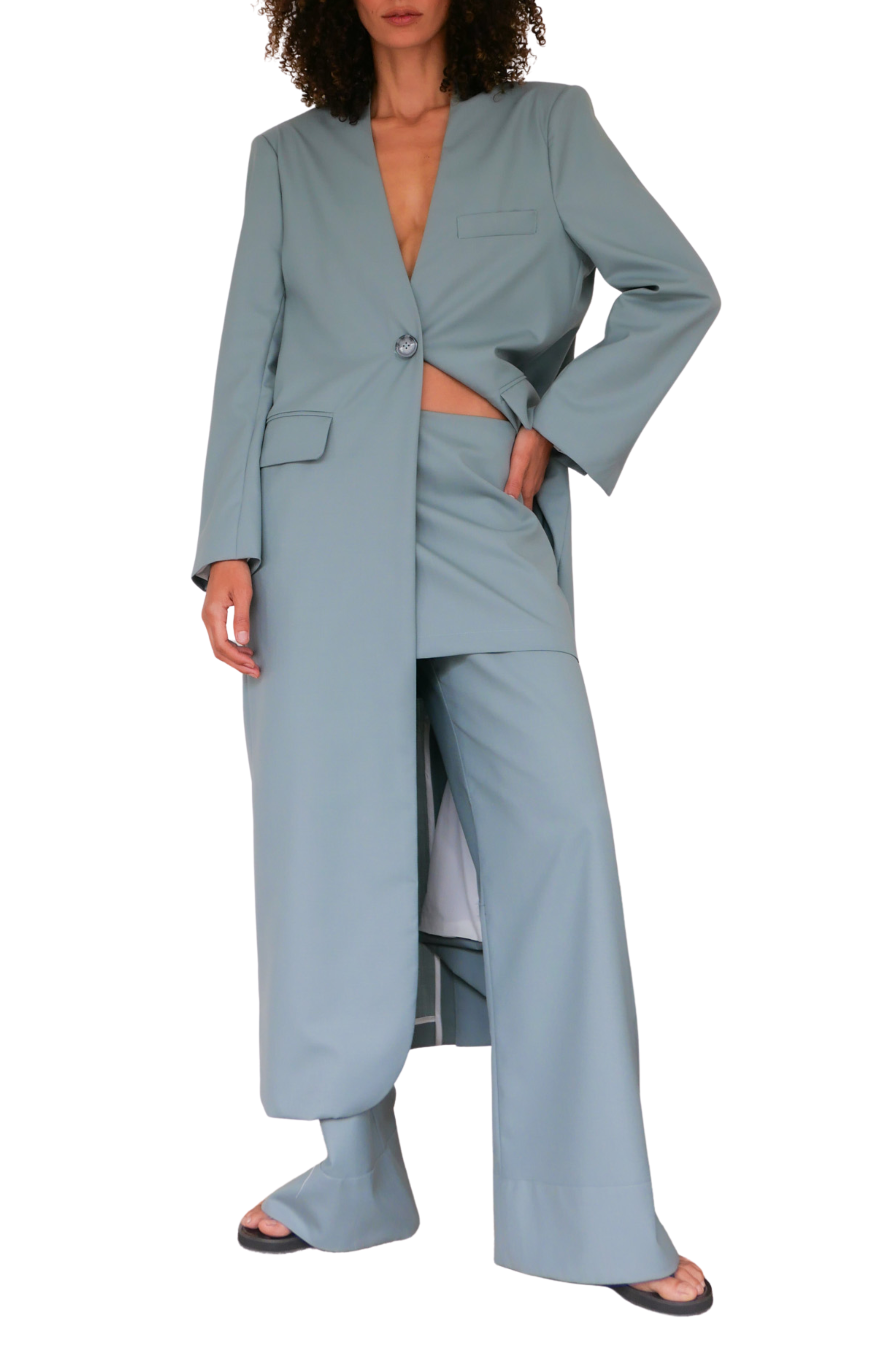 Summer Wool Long Collarless Coat