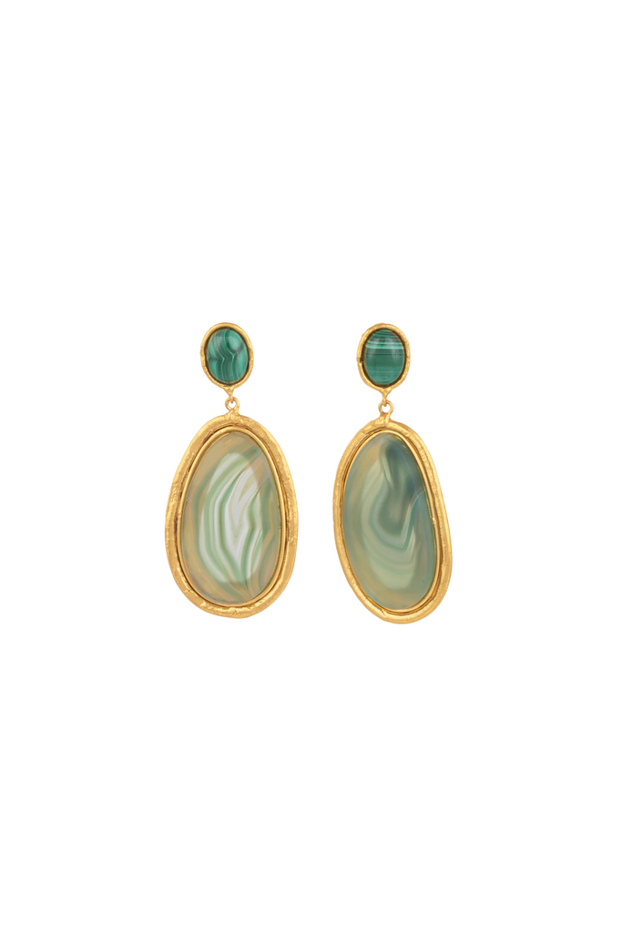 Dakota Earrings - Green Agate & Malachite