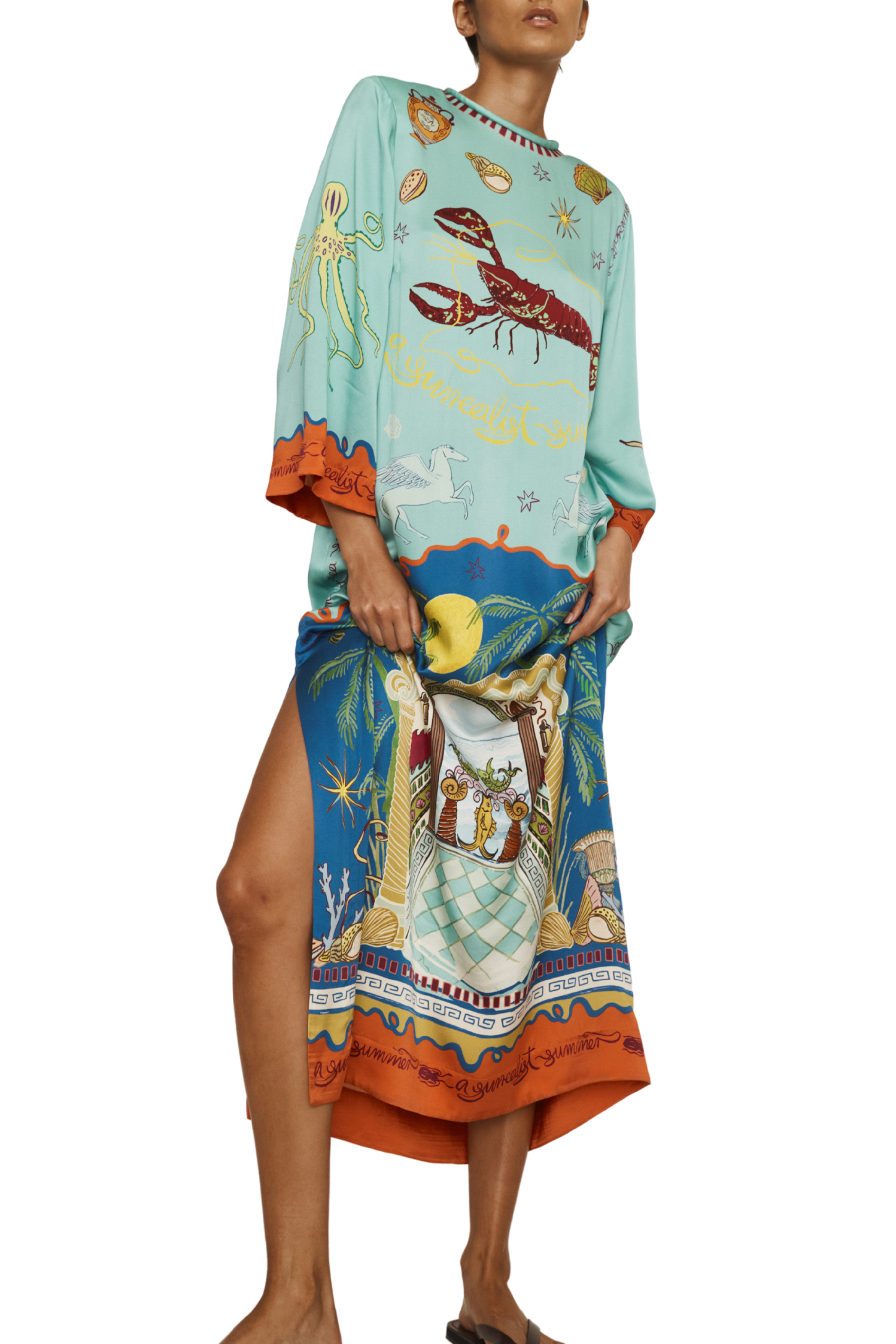 Surrealist Summer Midi Silk Dress