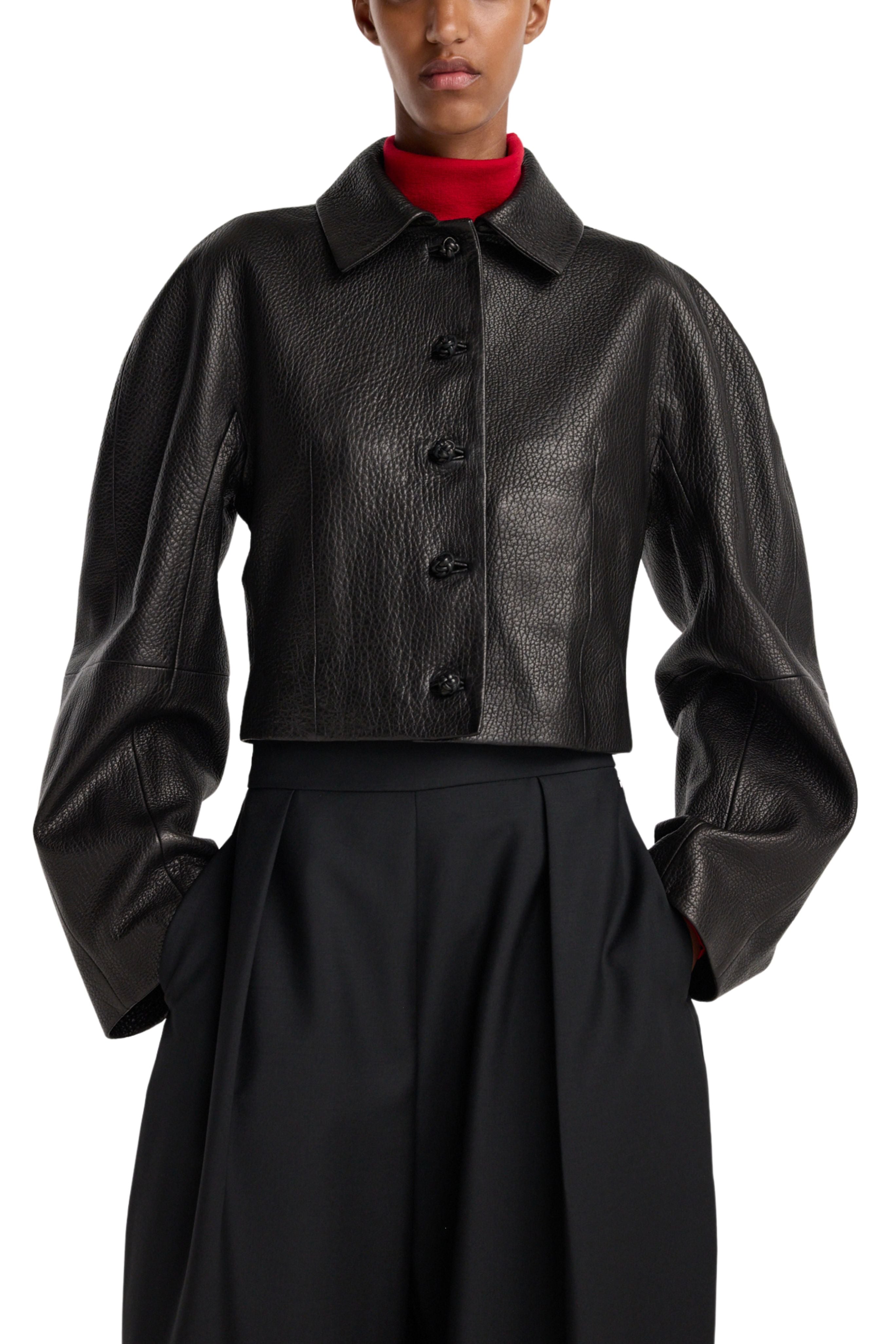 Rounded Grain Leather Cropped Jacket